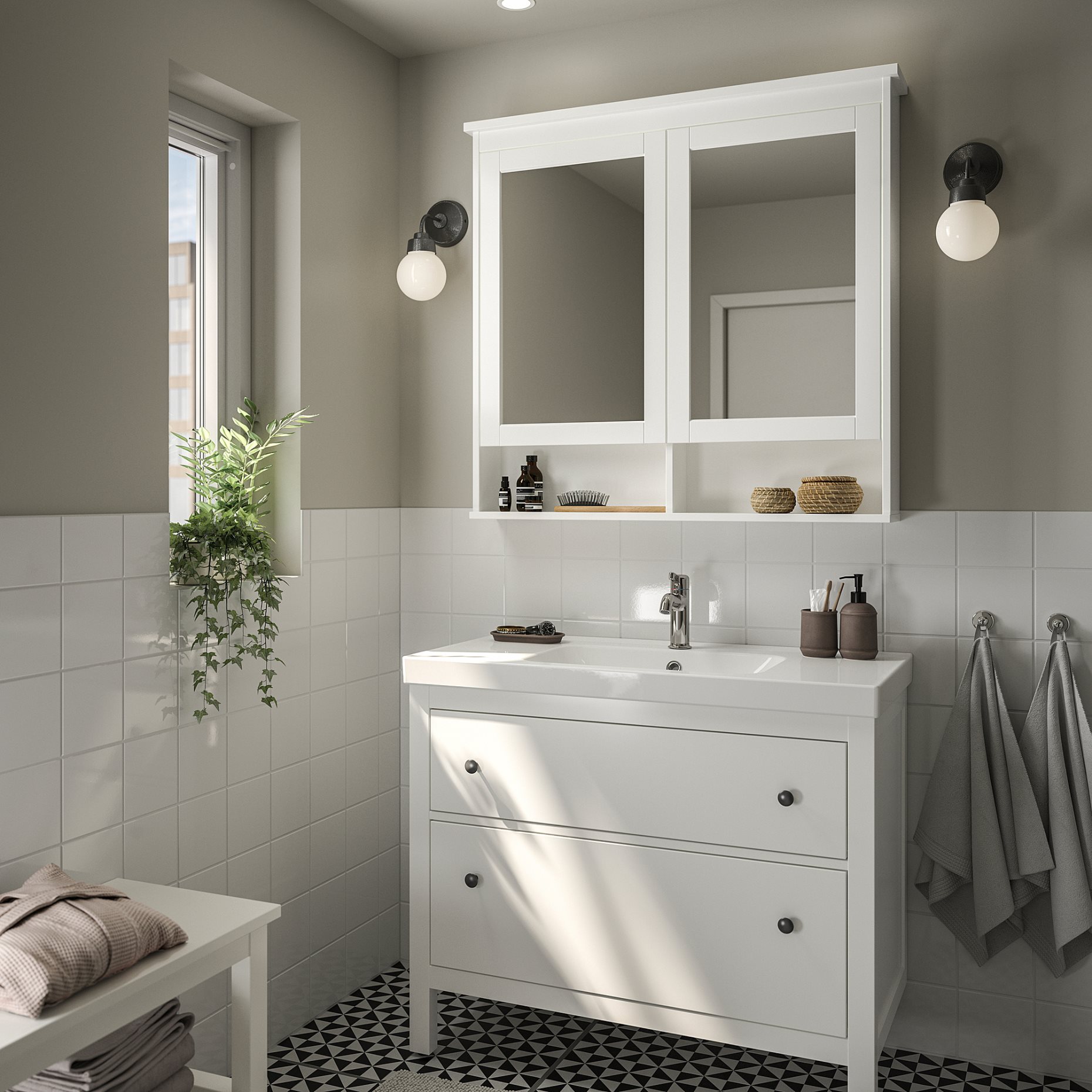 HEMNES/ORRSJON, Шкаф за мивка+чекм./мивка/смесител, 095.468.07