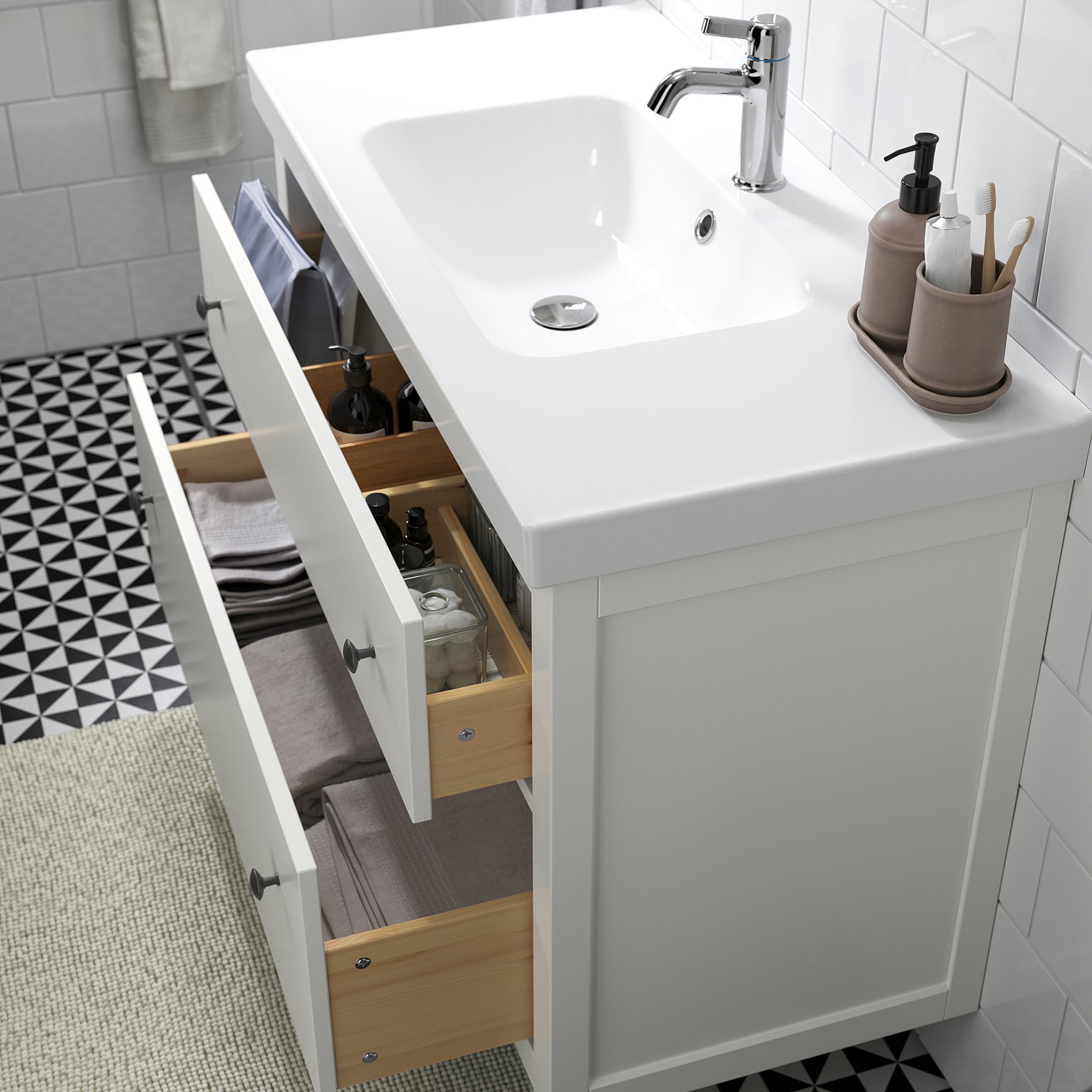 HEMNES/ORRSJON, Шкаф за мивка+чекм./мивка/смесител, 095.468.07