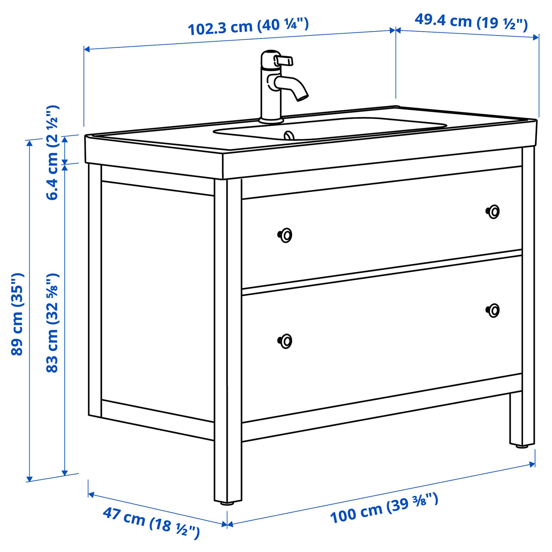HEMNES/ORRSJON, Шкаф за мивка+чекм./мивка/смесител, 095.468.07