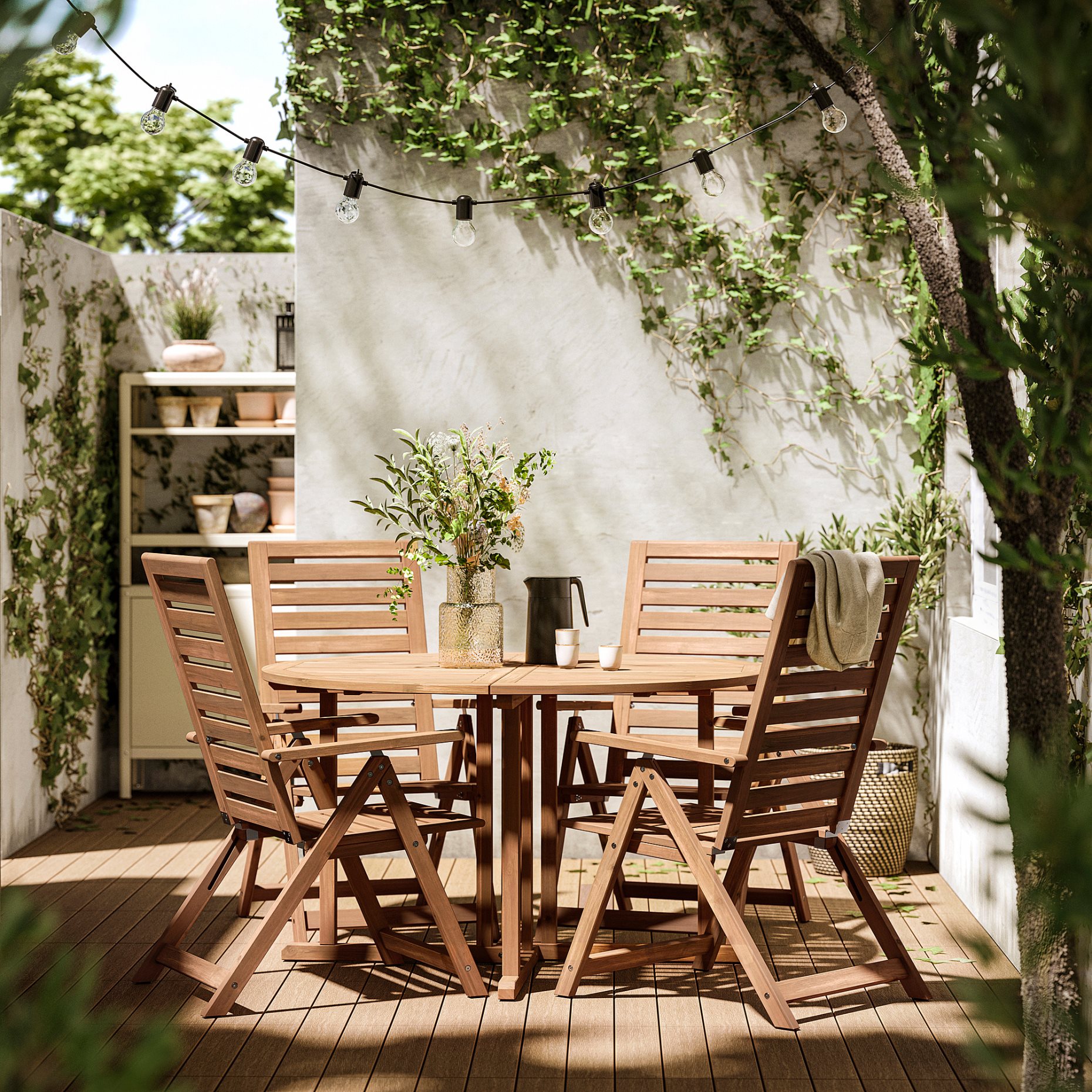 NÄMMARÖ, Маса и 4 кресла с падаща облегалка, 095.817.92