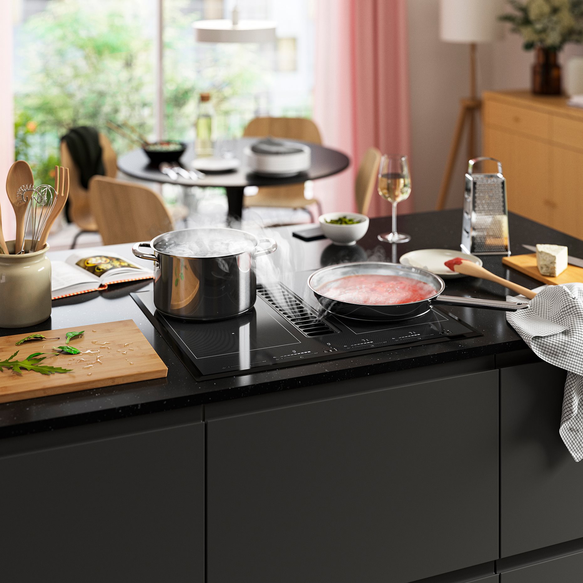 TÄCKNAN, Индукционен плот/вграден аспиратор + к-т за вентилация, 60 cм, IKEA 500, 096.125.00