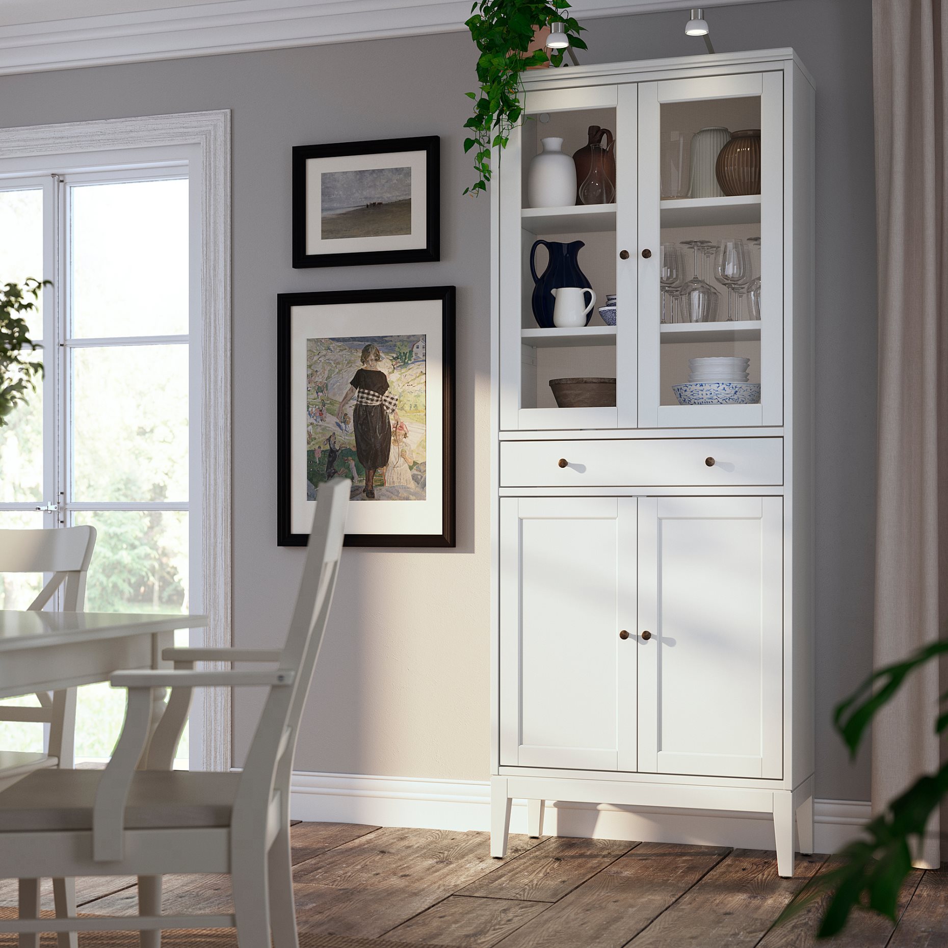 IDANÄS, висок шкаф със сткл. врати и 1 чекм, 81x39x211 см, 104.878.40