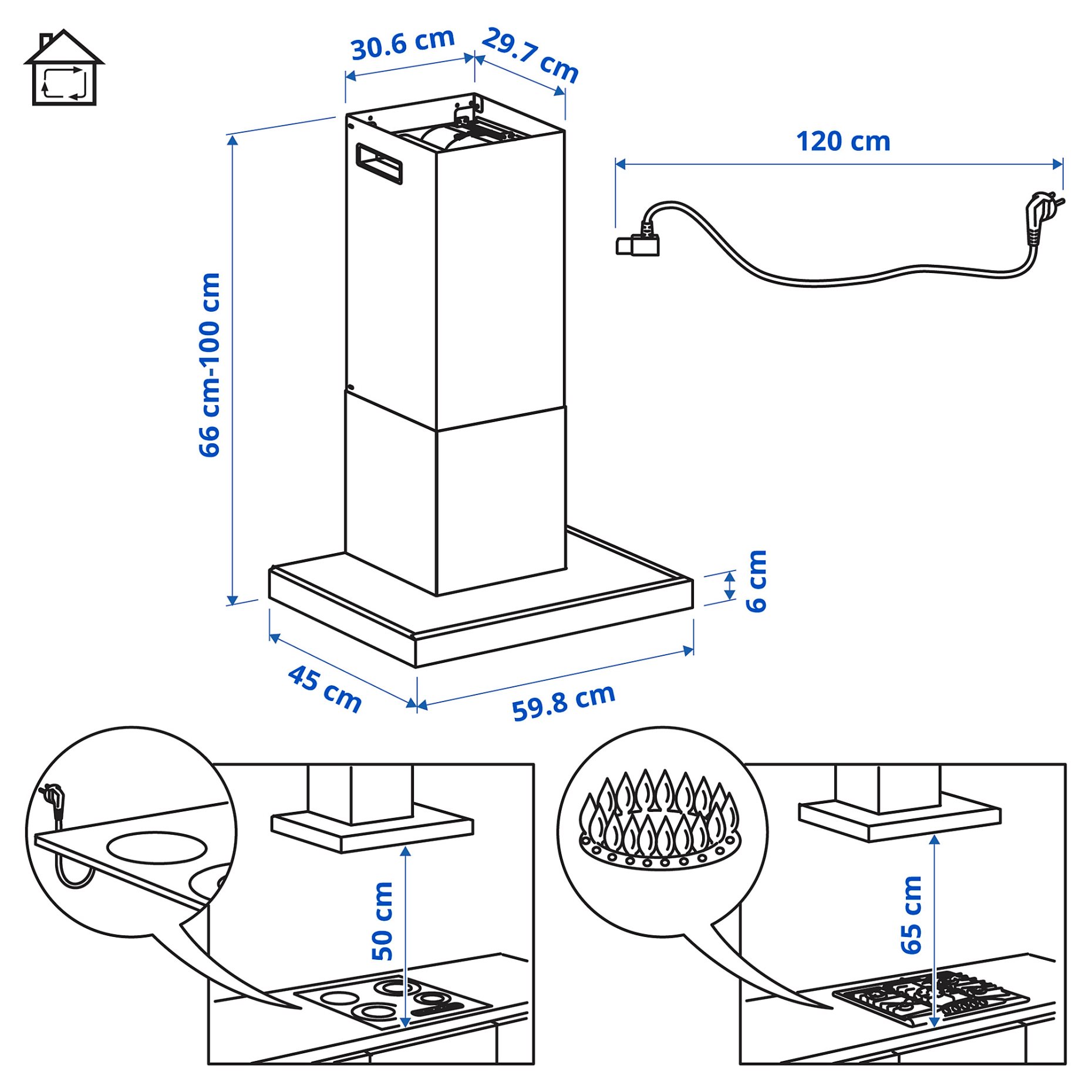 RULLBO, аспиратор за стенен монтаж, IKEA 300, 60 см, 106.092.24