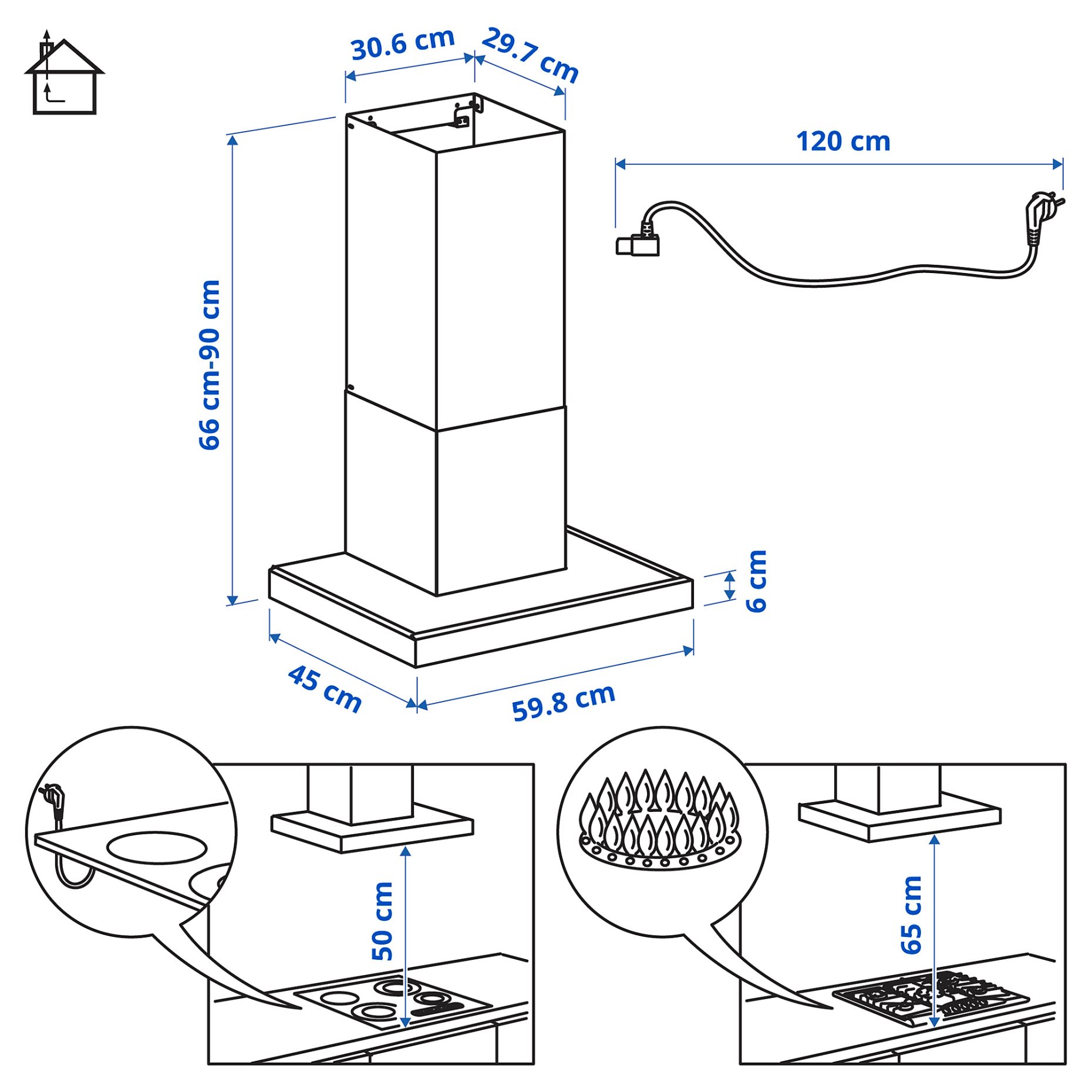 RULLBO, аспиратор за стенен монтаж, IKEA 300, 60 см, 106.092.24