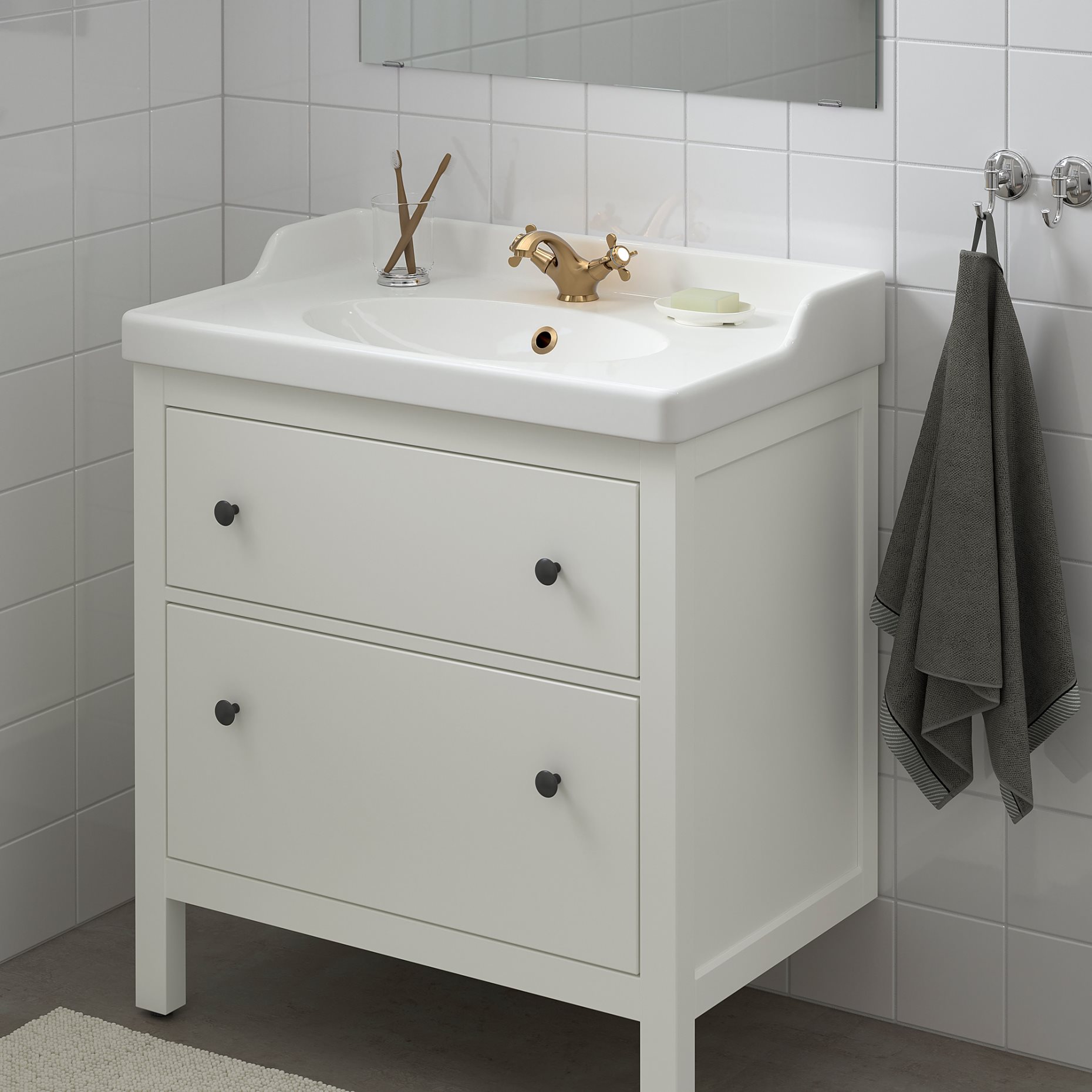 HEMNES/RUTSJON, шкаф за мивка + чекмеджета/мивка/смесител, 195.468.40