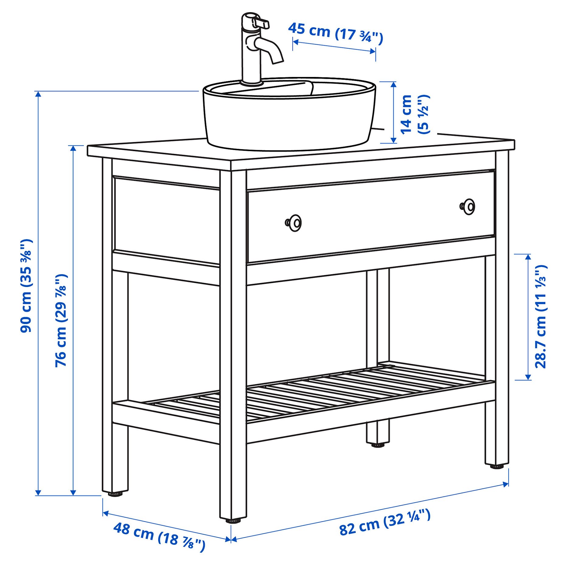 HEMNES/TORNVIKEN, открит шкаф с чекм./мивка/смесит., 195.468.59