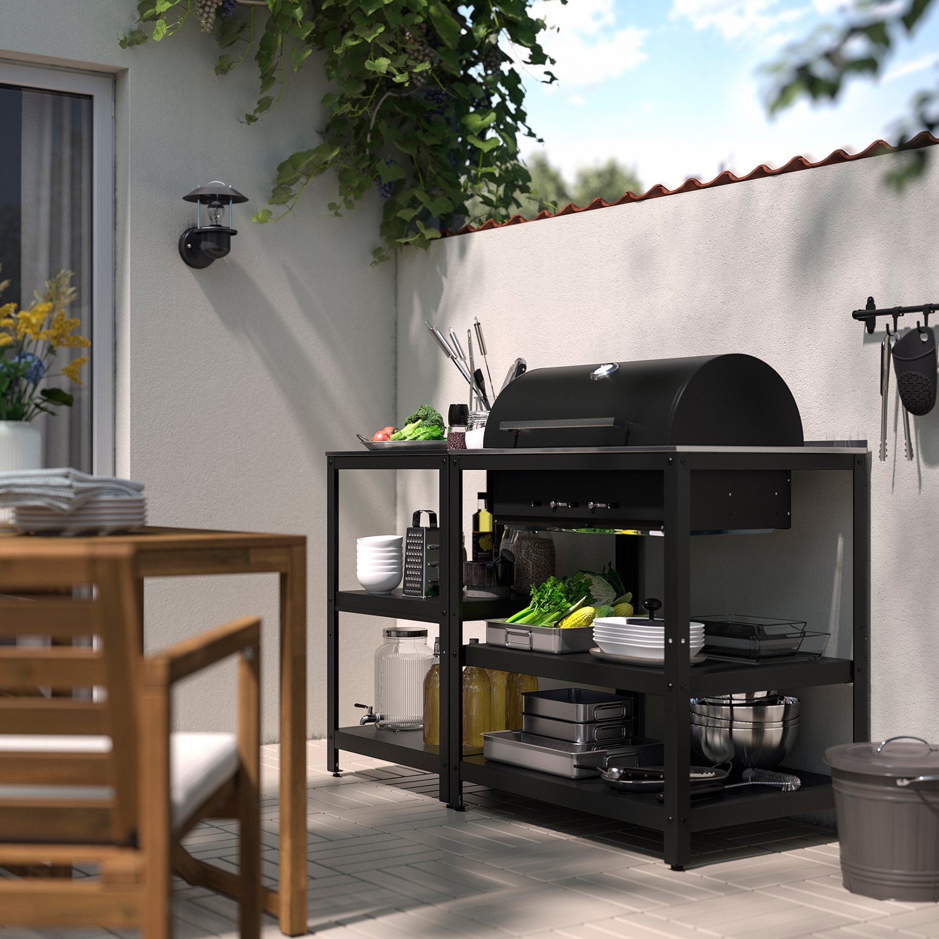 GRILLSKÄR, барбекю на въглища с кухненски о-в, употр. на открито, 147x61 см, 196.160.55