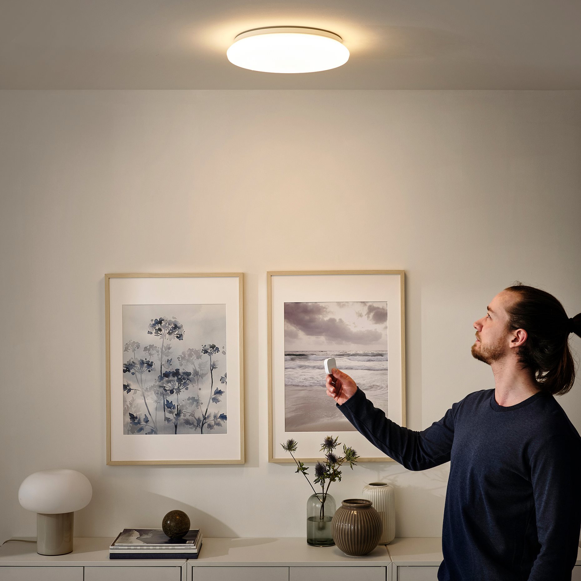 STOFTMOLN, LED лампа за таван/стена, безжично регулиране на светлината, 37 см, 205.107.79