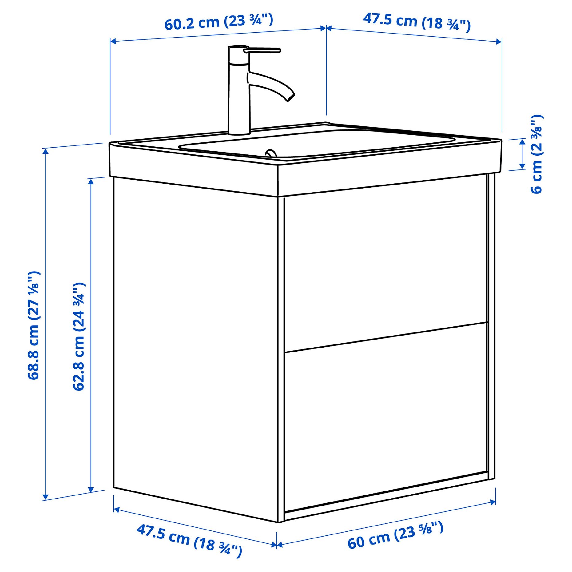 ANGSJON/BACKSJON, шкаф за мивка + чекмеджета/мивка/смесител, 295.140.37