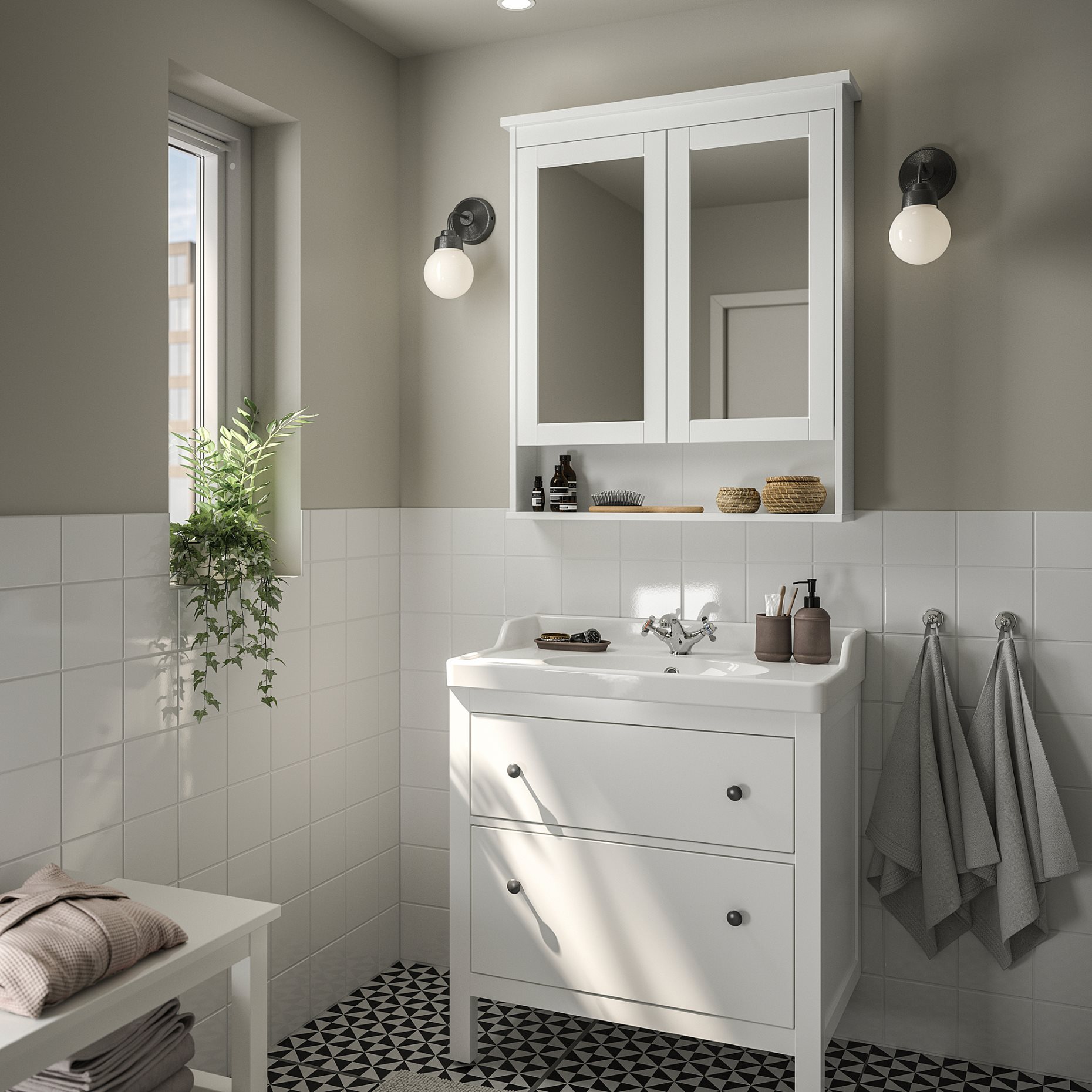 HEMNES/RUTSJON, шкаф за мивка + чекмеджета/мивка/смесител, 295.376.42