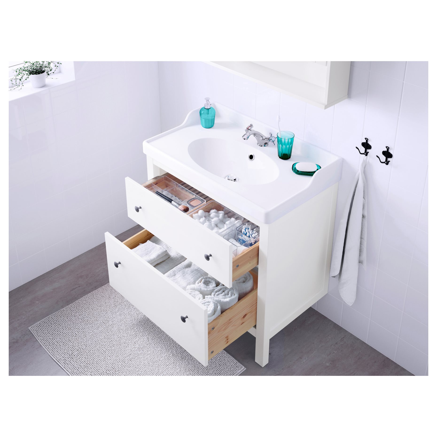 HEMNES/RUTSJON, шкаф за мивка + чекмеджета/мивка/смесител, 295.376.42