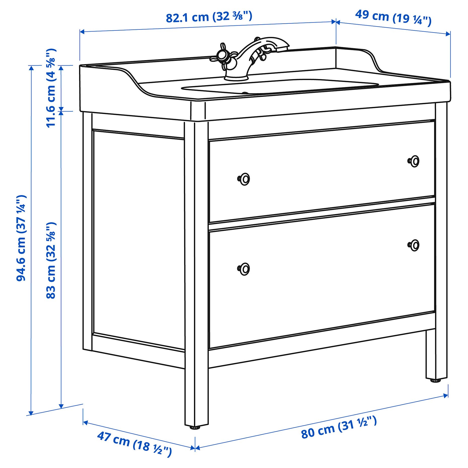 HEMNES/RUTSJON, шкаф за мивка + чекмеджета/мивка/смесител, 295.376.42