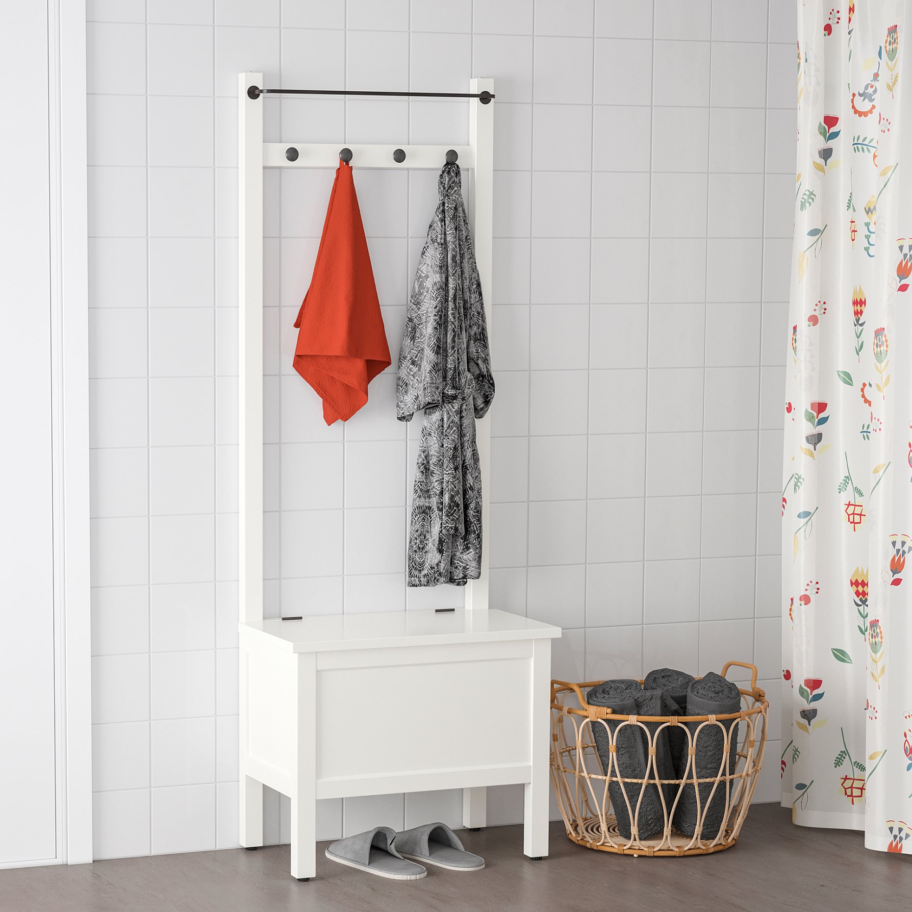 HEMNES, пейка с ракла и поставка за кърпи/4 куки, 303.966.55