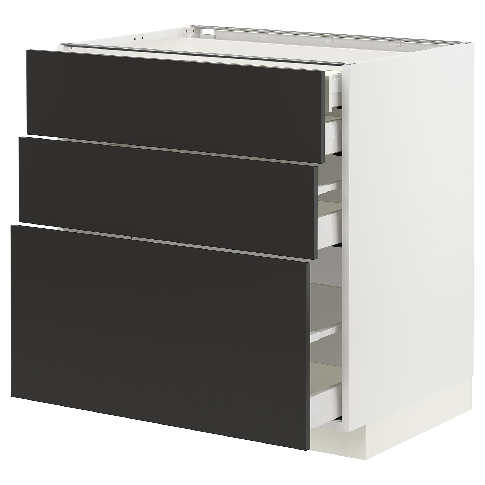 METOD/MAXIMERA, долен шкаф с 3 чела/2 ниски + 1 средно + 1 високо чекм., 394.988.81