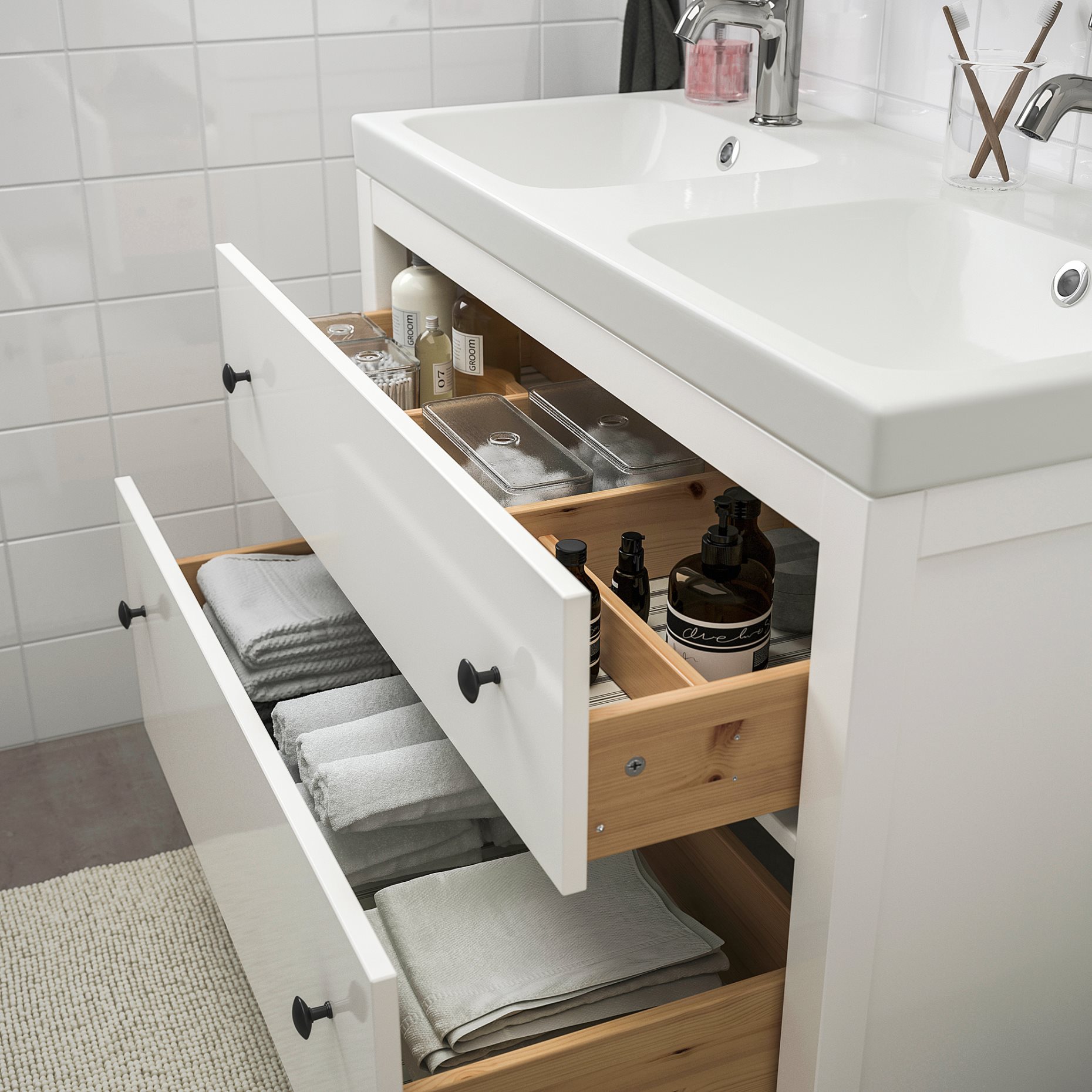 HEMNES/ORRSJON, шкаф за мивка + чекмедже/мивка/смесители, 395.467.97