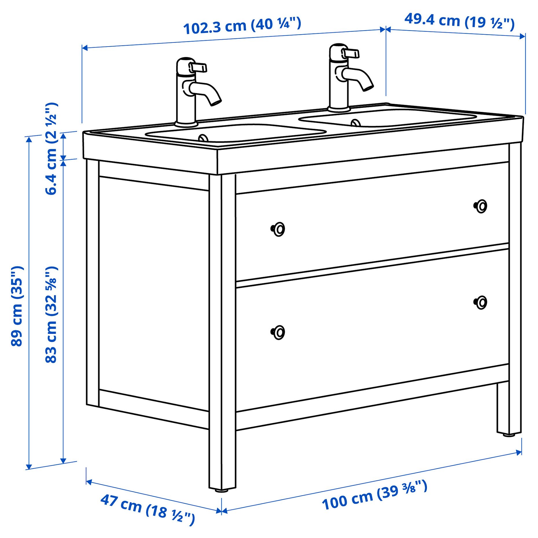 HEMNES/ORRSJON, шкаф за мивка + чекмедже/мивка/смесители, 395.467.97