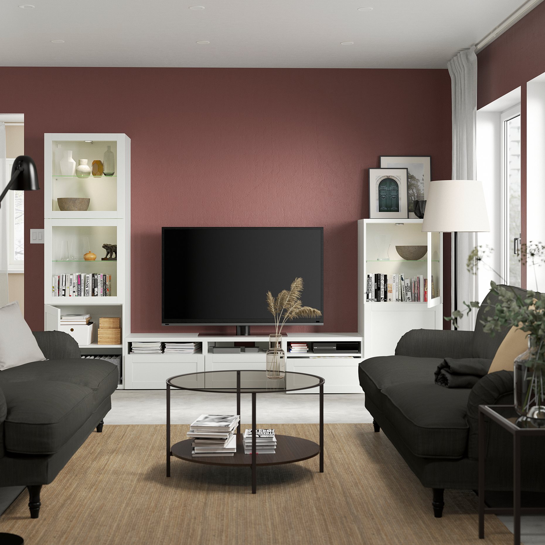BESTÅ, TV секция със стъклени врати, 493.307.92