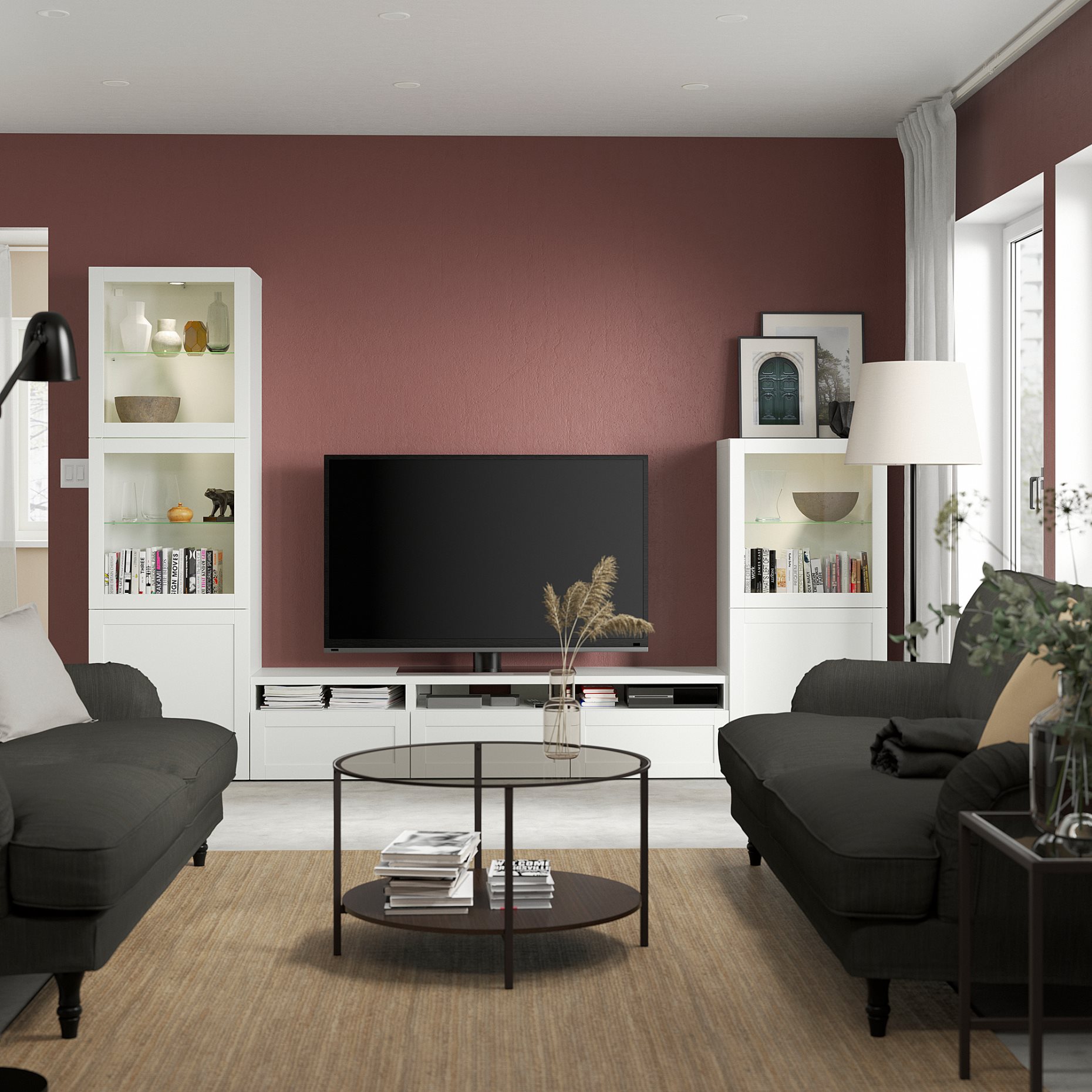 BESTÅ, TV секция със стъклени врати, 493.307.92