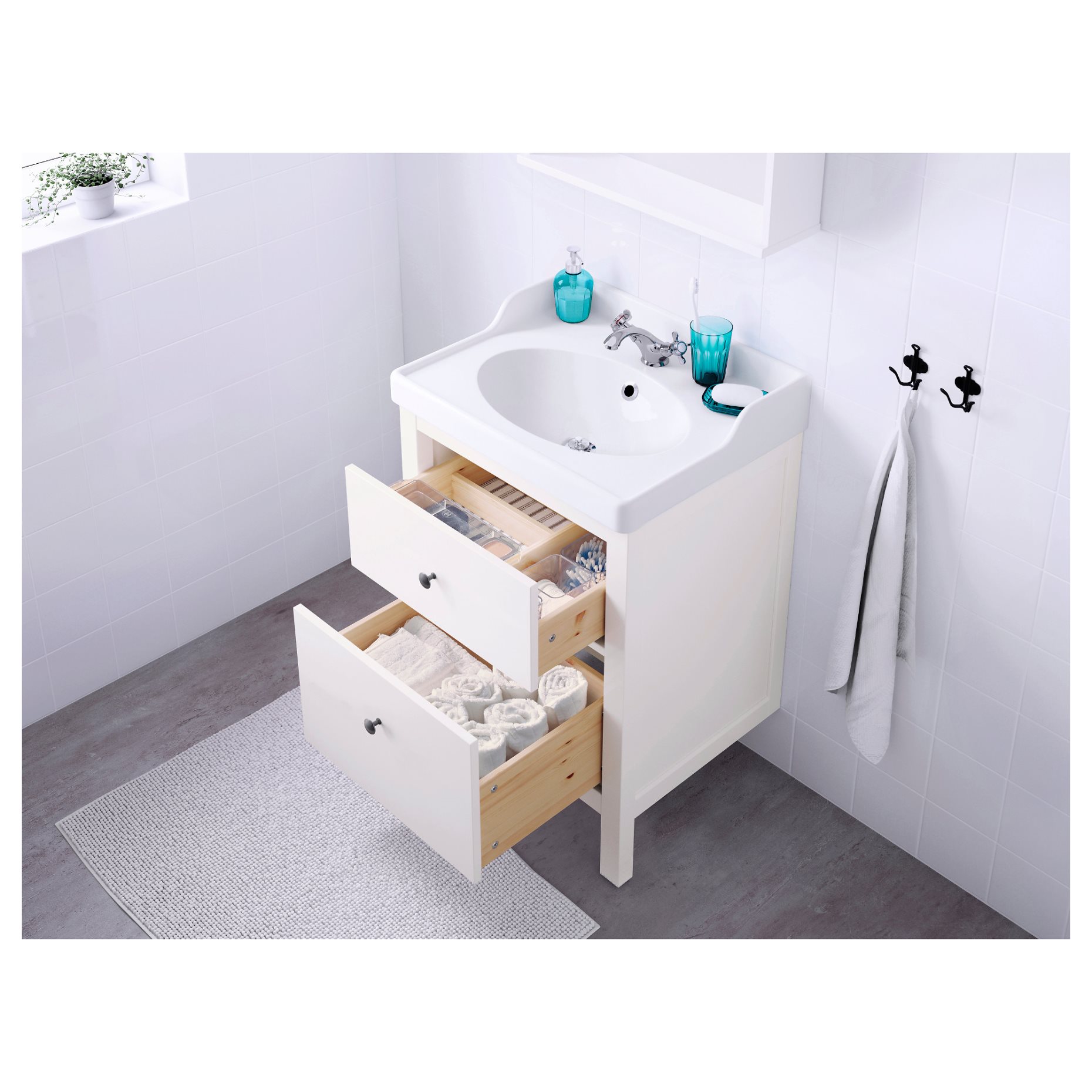 HEMNES/RUTSJON, шкаф за мивка + чекмедежта/мивка/смесител, 495.468.34