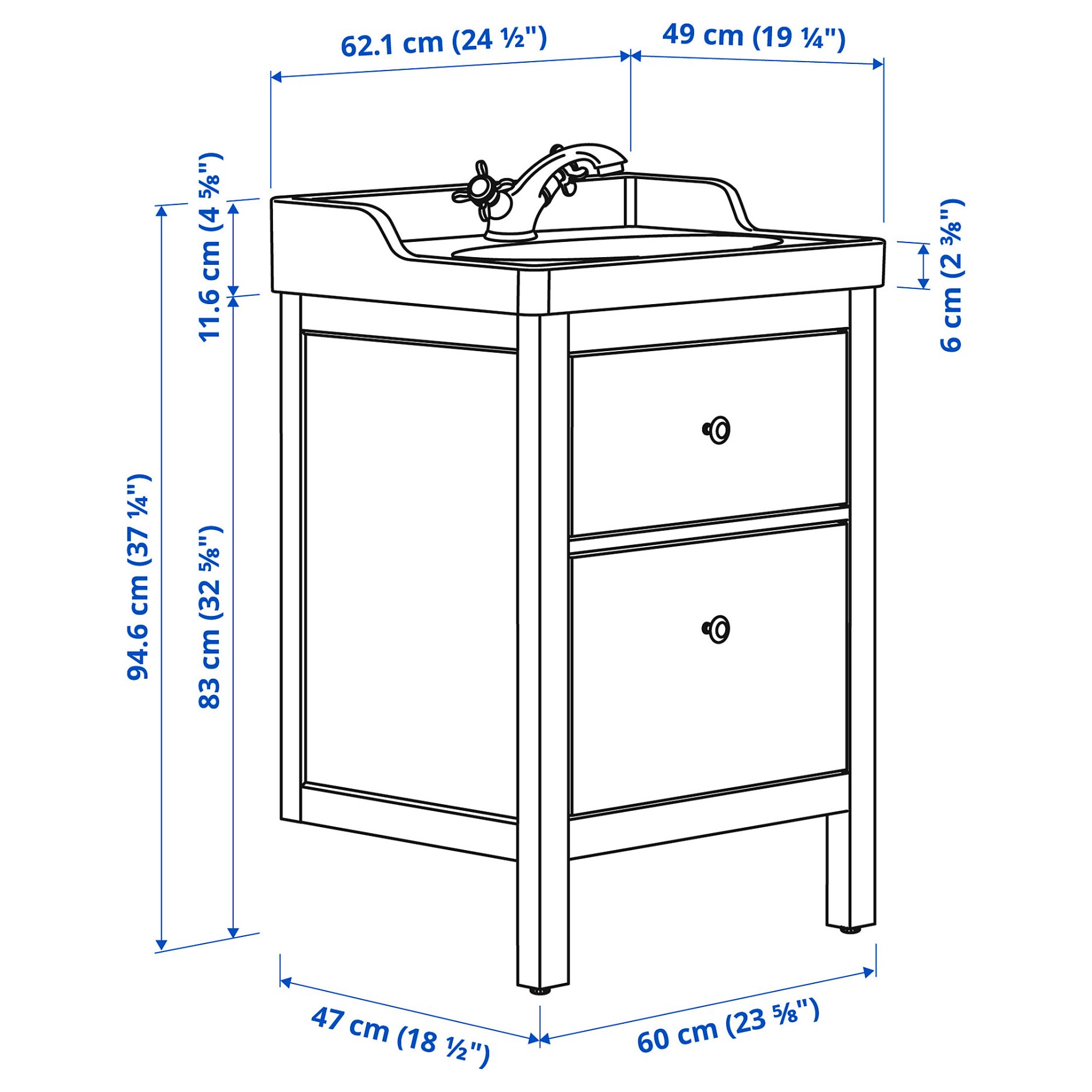 HEMNES/RUTSJON, шкаф за мивка + чекмедежта/мивка/смесител, 495.468.34