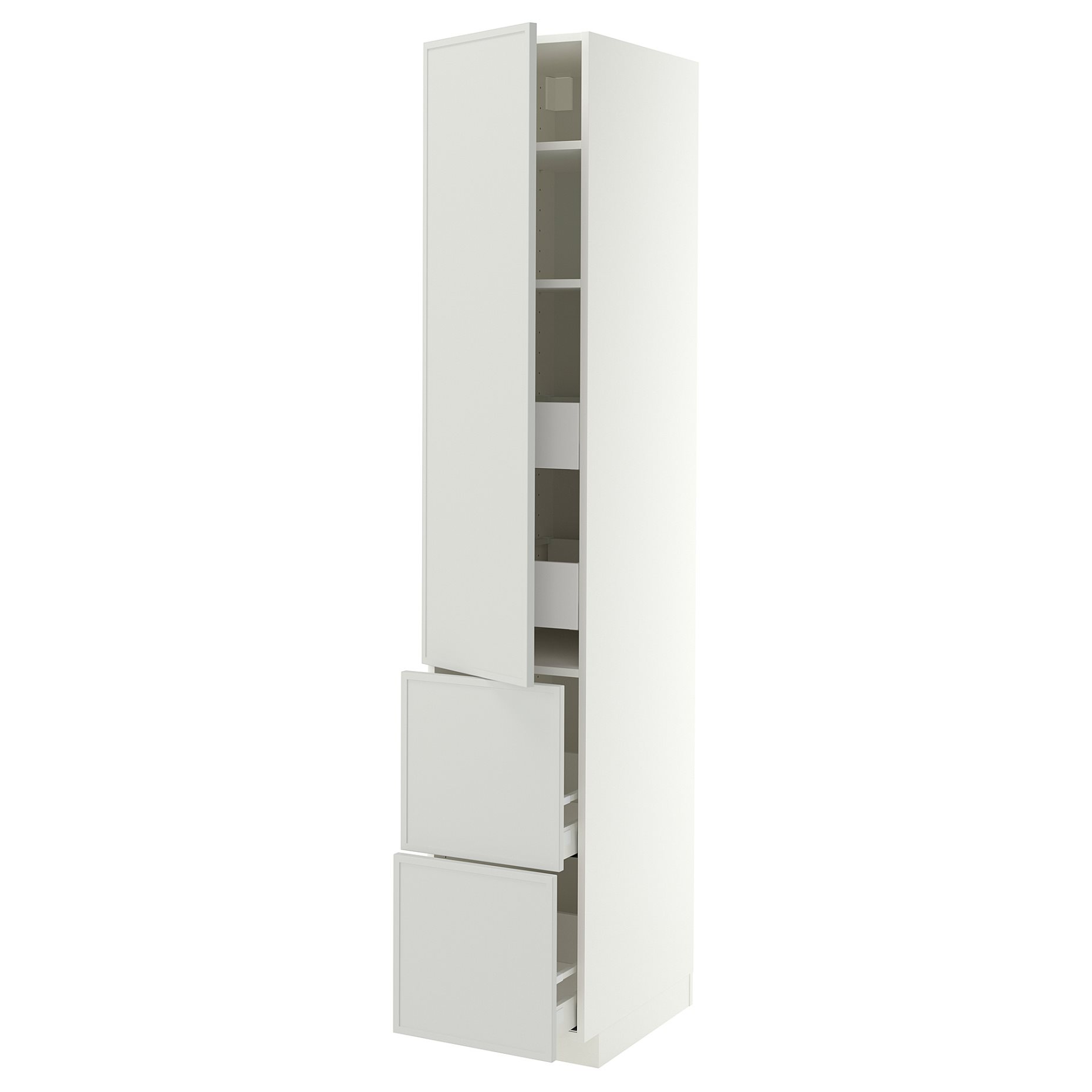 METOD/MAXIMERA, висок шкаф + рафтове/4 чекм./вр./2 чела, 40x60x220 см, 496.058.14