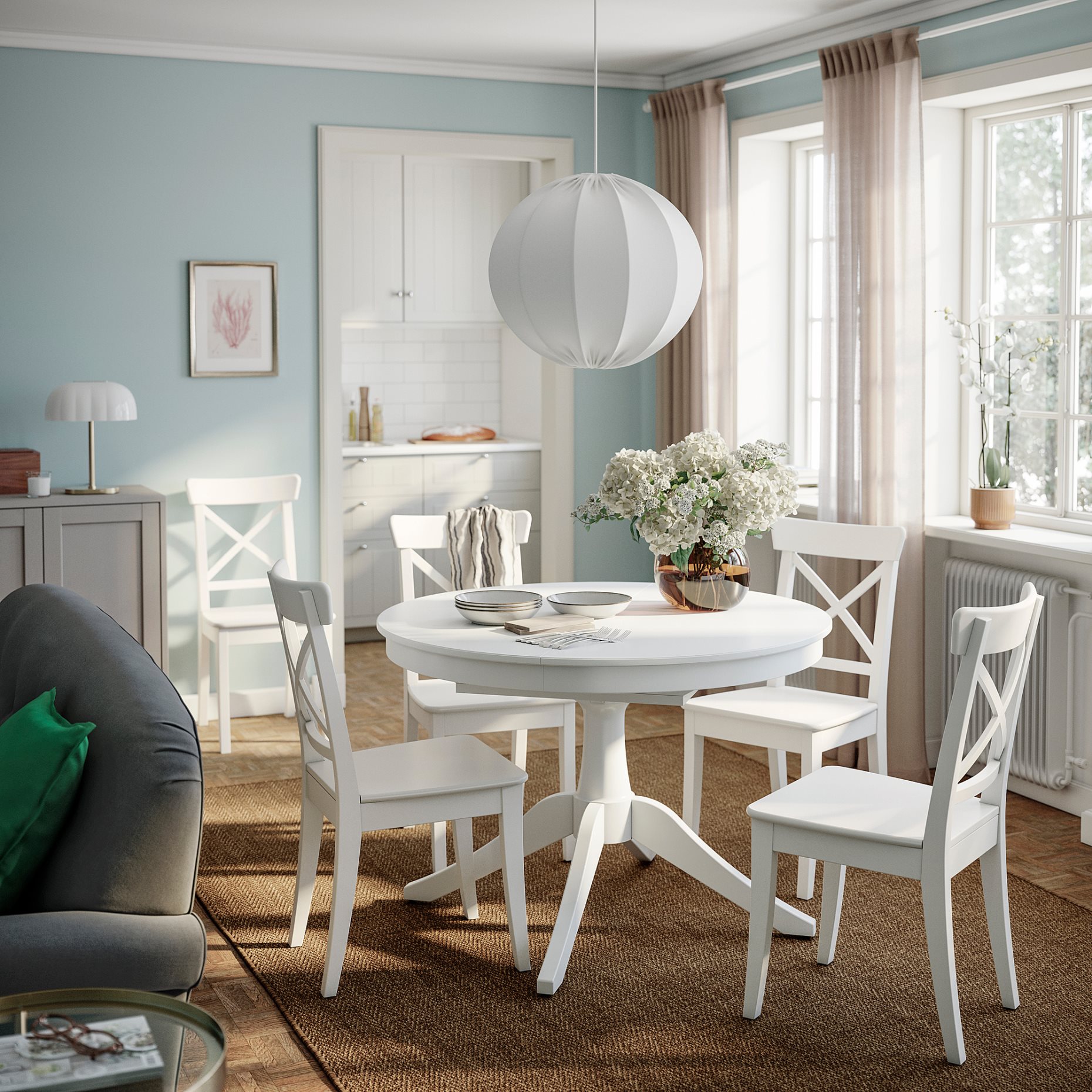 ROSENTORP/ROSENTORP, маса и 4 стола, 110/155 см, 496.101.32