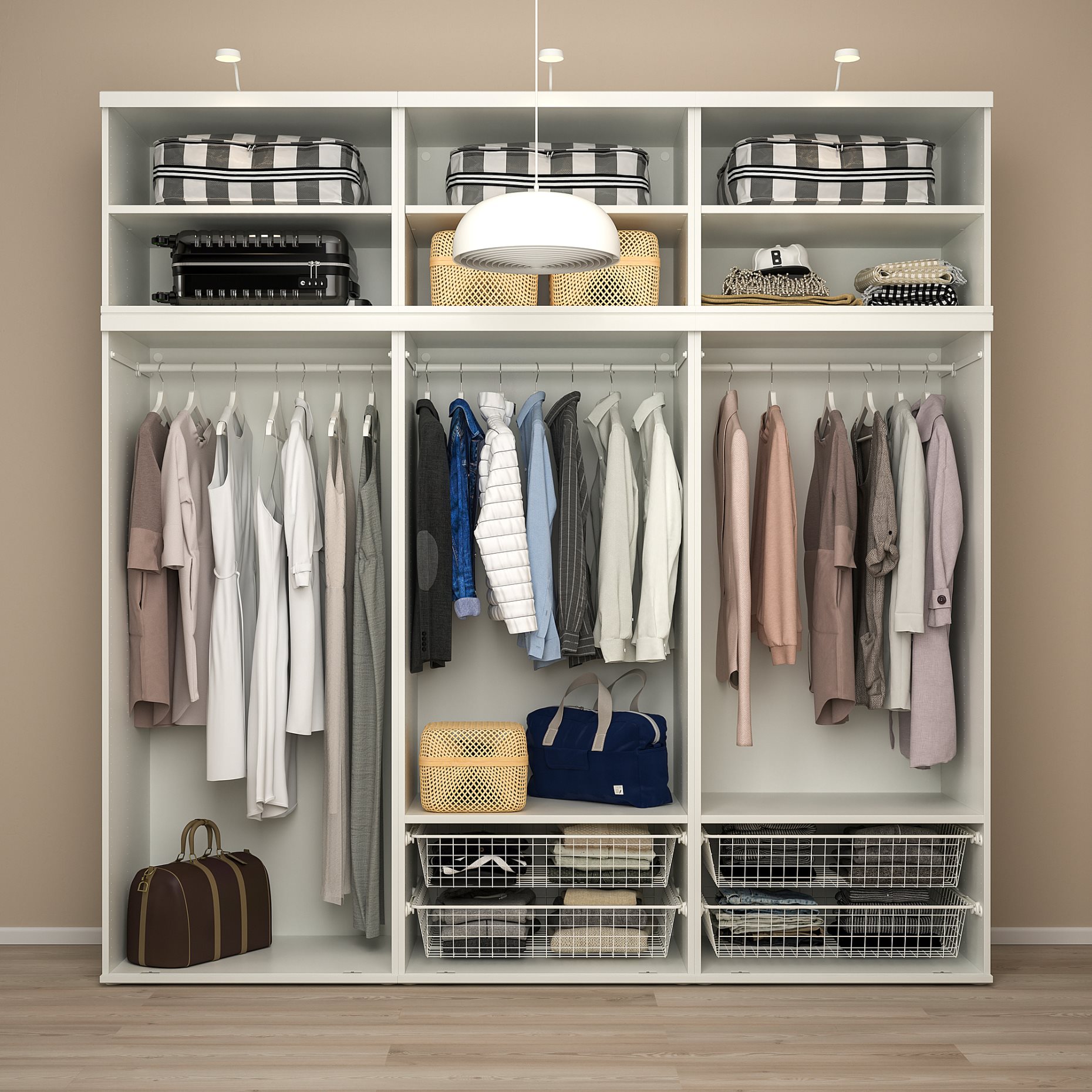 PLATSA, гардероб с 3 плъзг. врати и 3 врати,  двустранен, 694.941.79