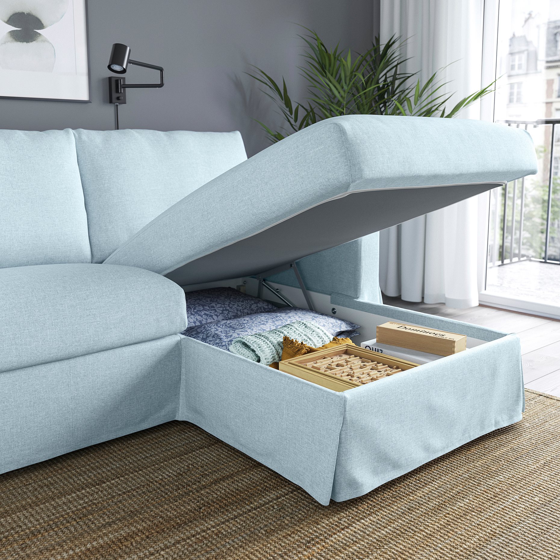 HYLTARP, 3-местен диван с лежанка, отдясно, 694.958.38