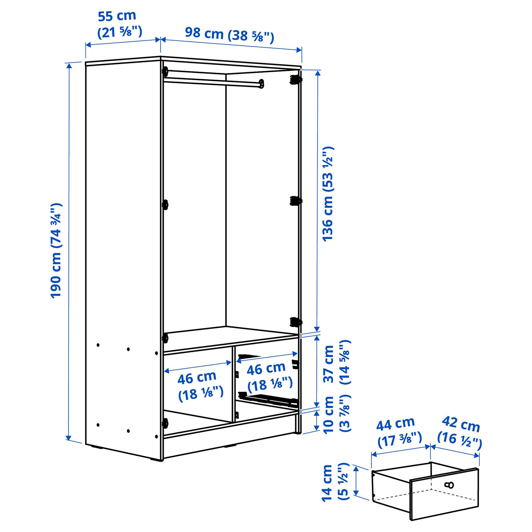 VILHATTEN, гардероб с 2 врати и 2 чекмеджета, 705.306.09