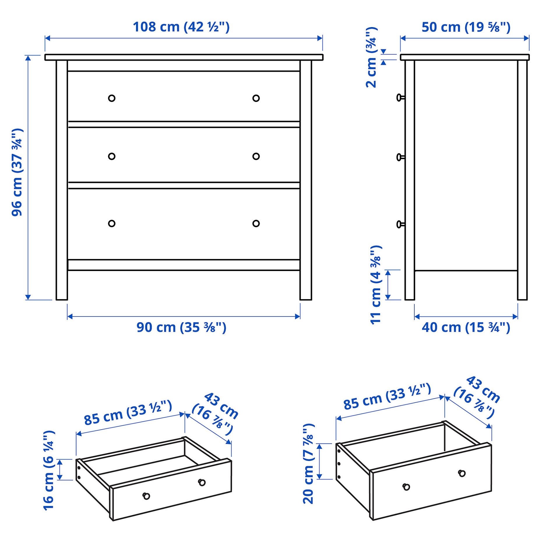 HEMNES, скрин с 3 чекмеджета, 706.107.38