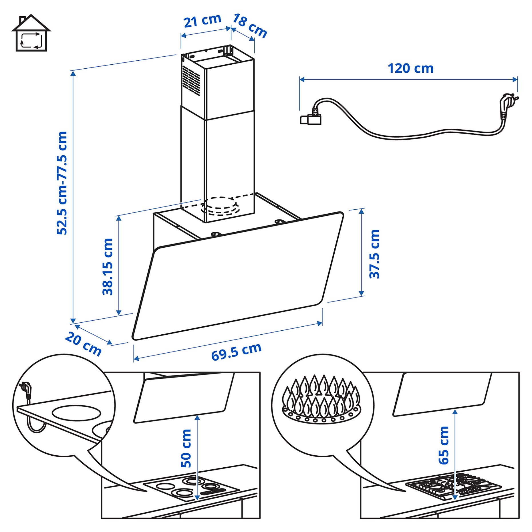 KNUVEBO, аспиратор за стенен монтаж, IKEA 500, 70 см, 706.156.32