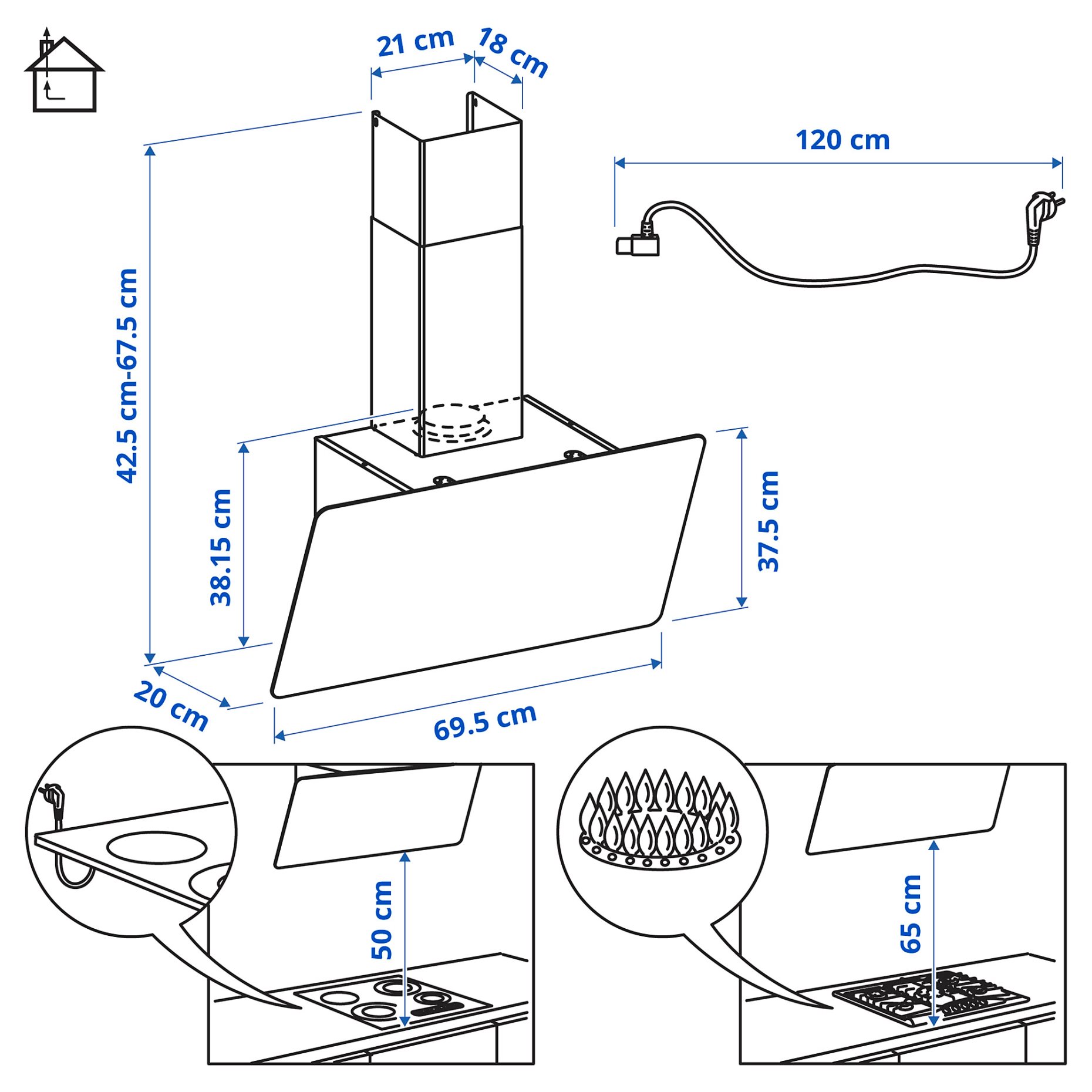 KNUVEBO, аспиратор за стенен монтаж, IKEA 500, 70 см, 706.156.32