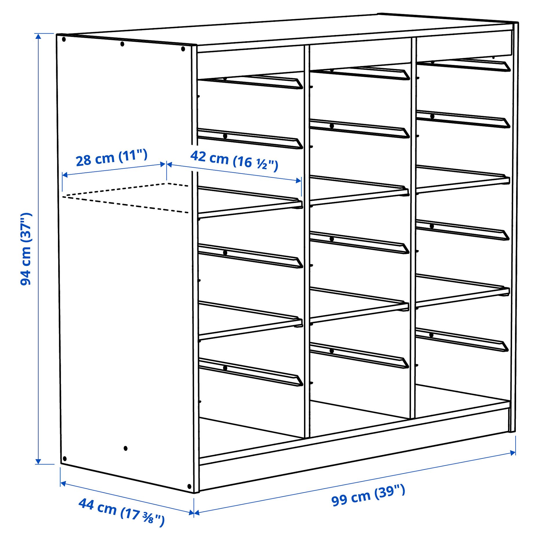 TROFAST, комбинация за съхранение с рафтове, 99x44x94 см, 796.131.53