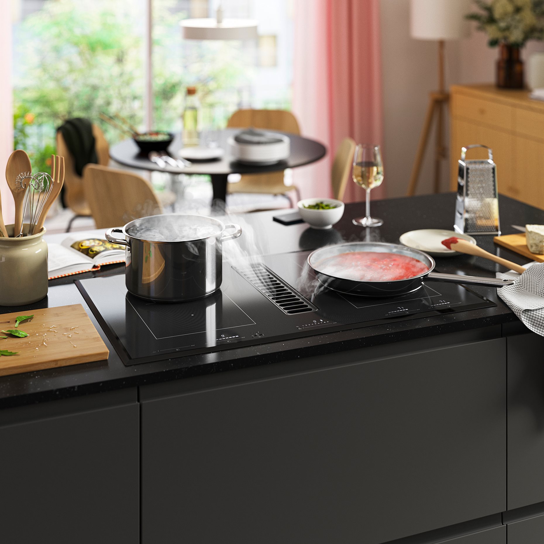TÄCKNAN, индукц. котлон/вграден аспиратор, 83 см, IKEA 500, 806.072.88