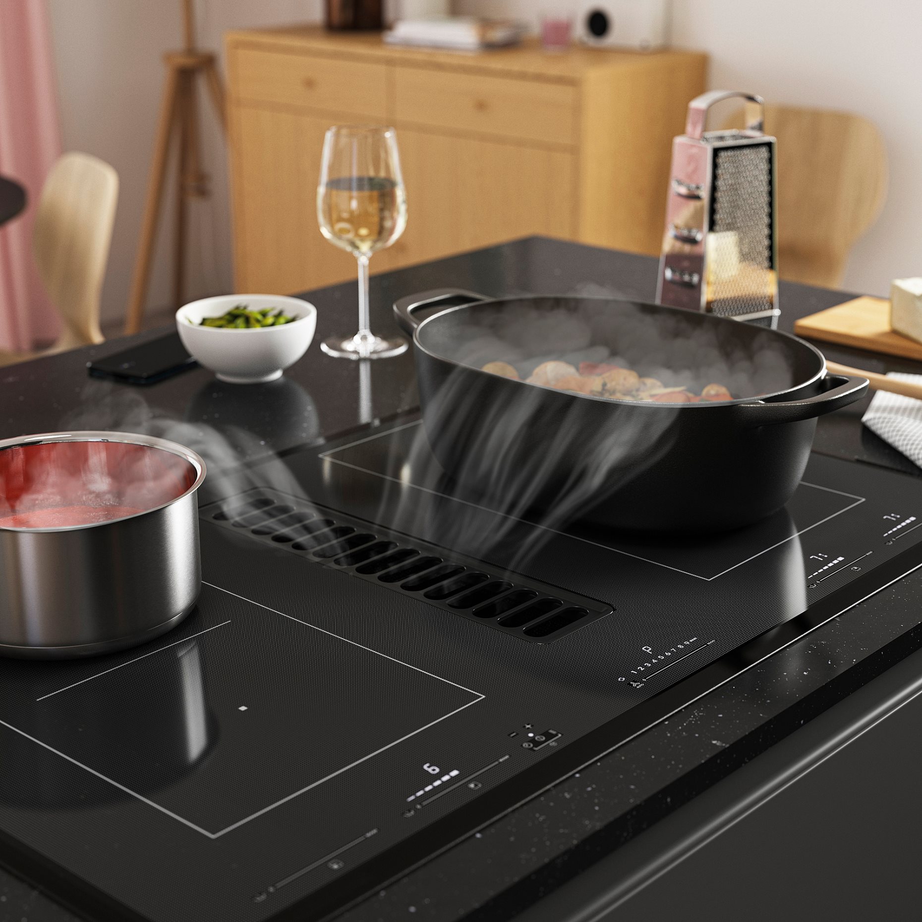 TÄCKNAN, индукц. котлон/вграден аспиратор, 83 см, IKEA 500, 806.072.88