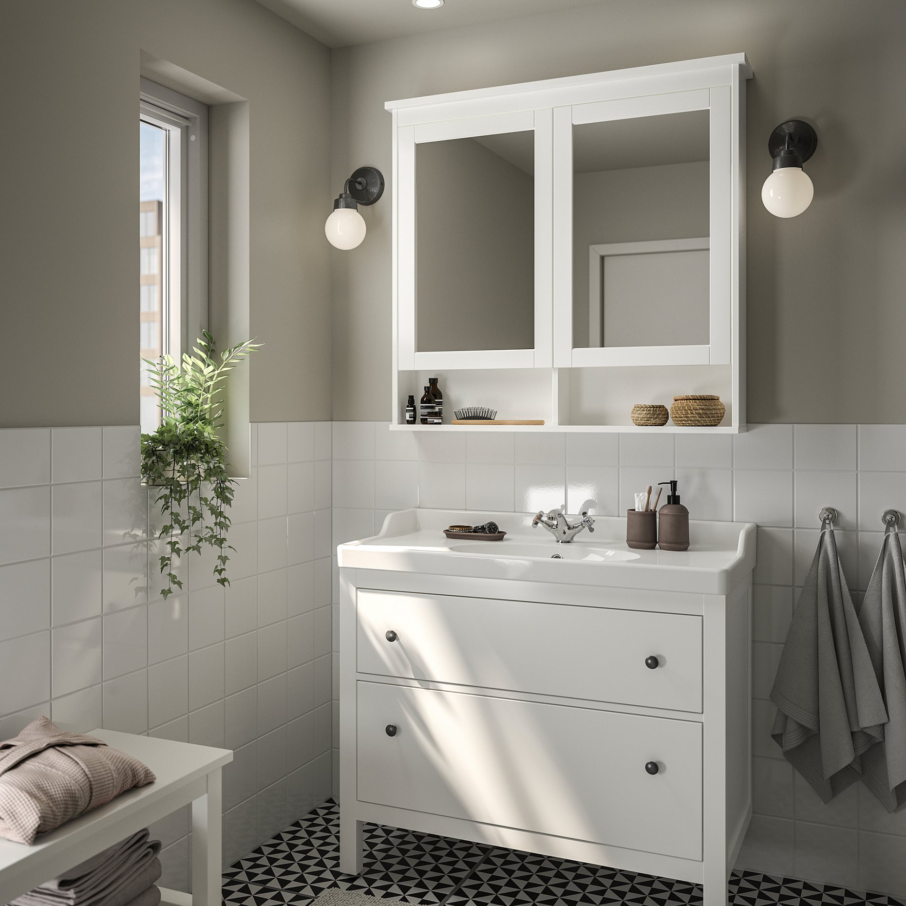HEMNES/RUTSJON, шкаф за мивка + чекмеджета/мивка/смесител, 895.468.27