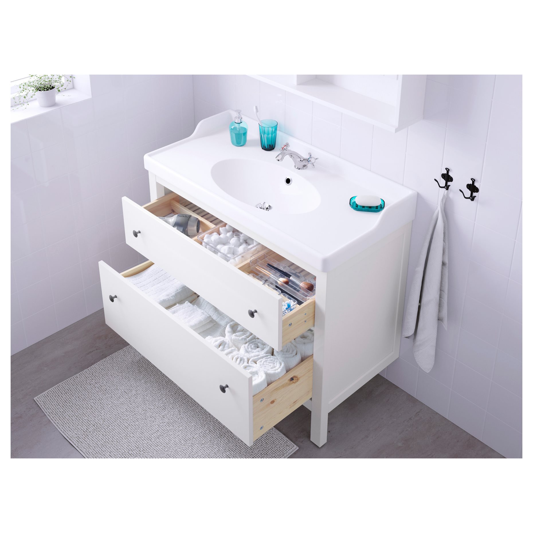 HEMNES/RUTSJON, шкаф за мивка + чекмеджета/мивка/смесител, 895.468.27