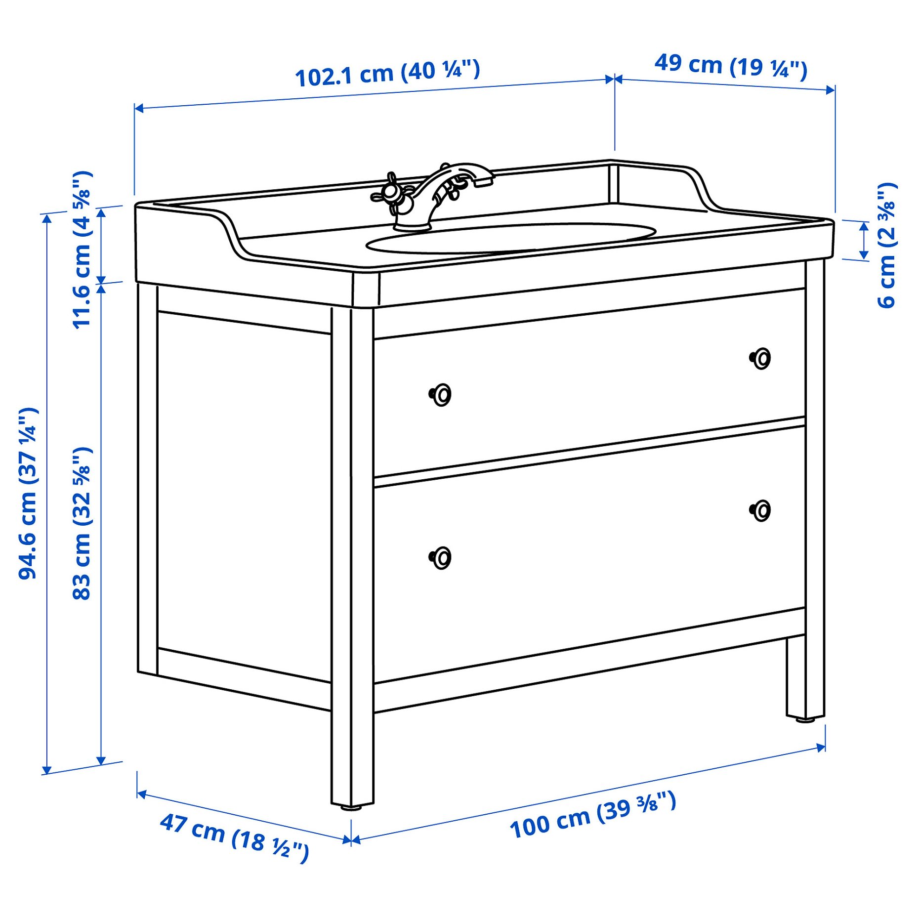HEMNES/RUTSJON, шкаф за мивка + чекмеджета/мивка/смесител, 895.468.27