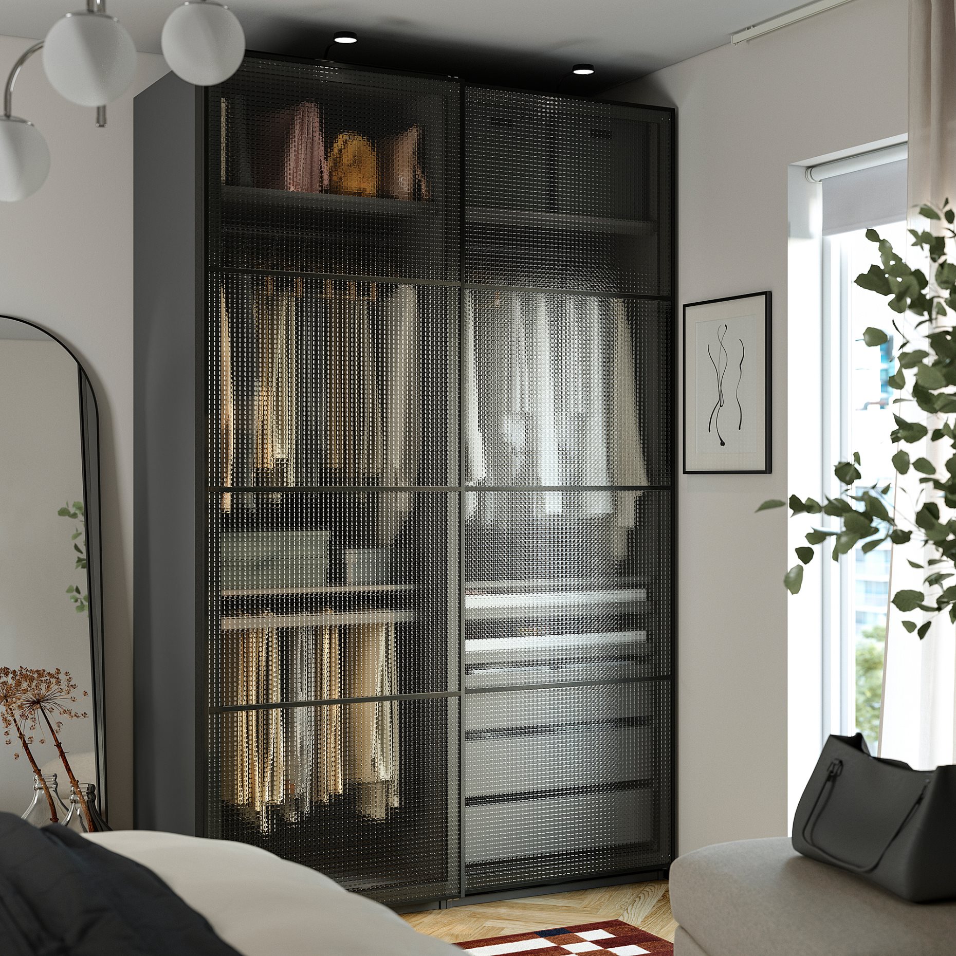 PAX/LUNDBRÄSMA, гардероб с плъзгащи се врати, 150x66x236 см, 896.184.66