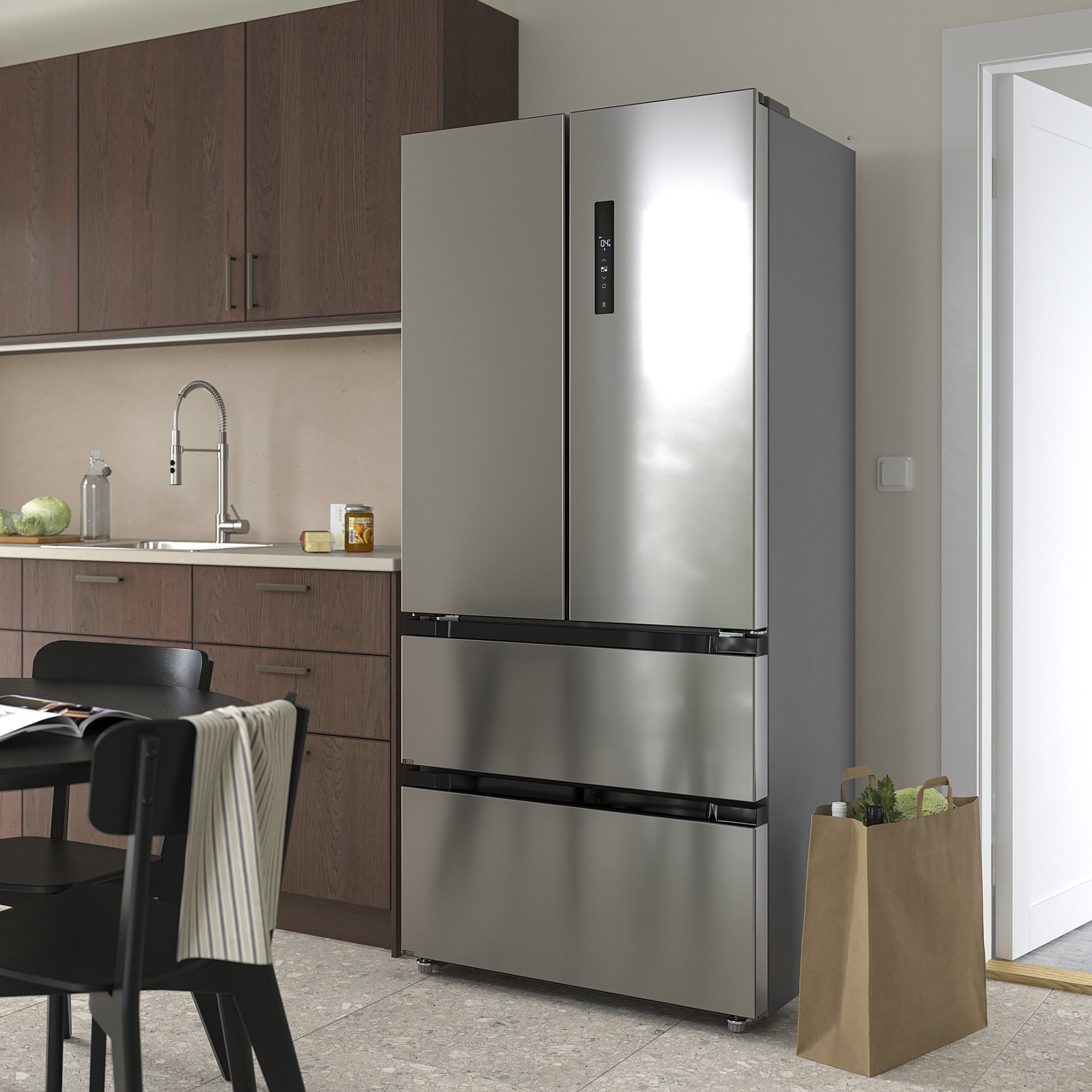 RIBBENAS, Хладилник/фризер+френски тип врати, IKEA 700 свободностоящ, 905.807.59