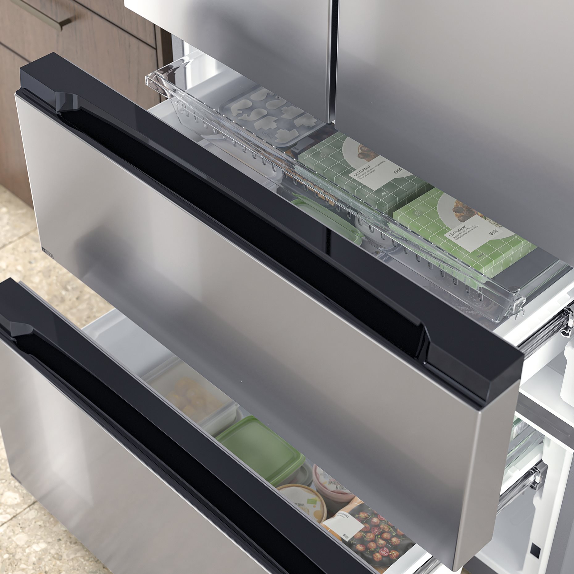 RIBBENAS, Хладилник/фризер+френски тип врати, IKEA 700 свободностоящ, 905.807.59