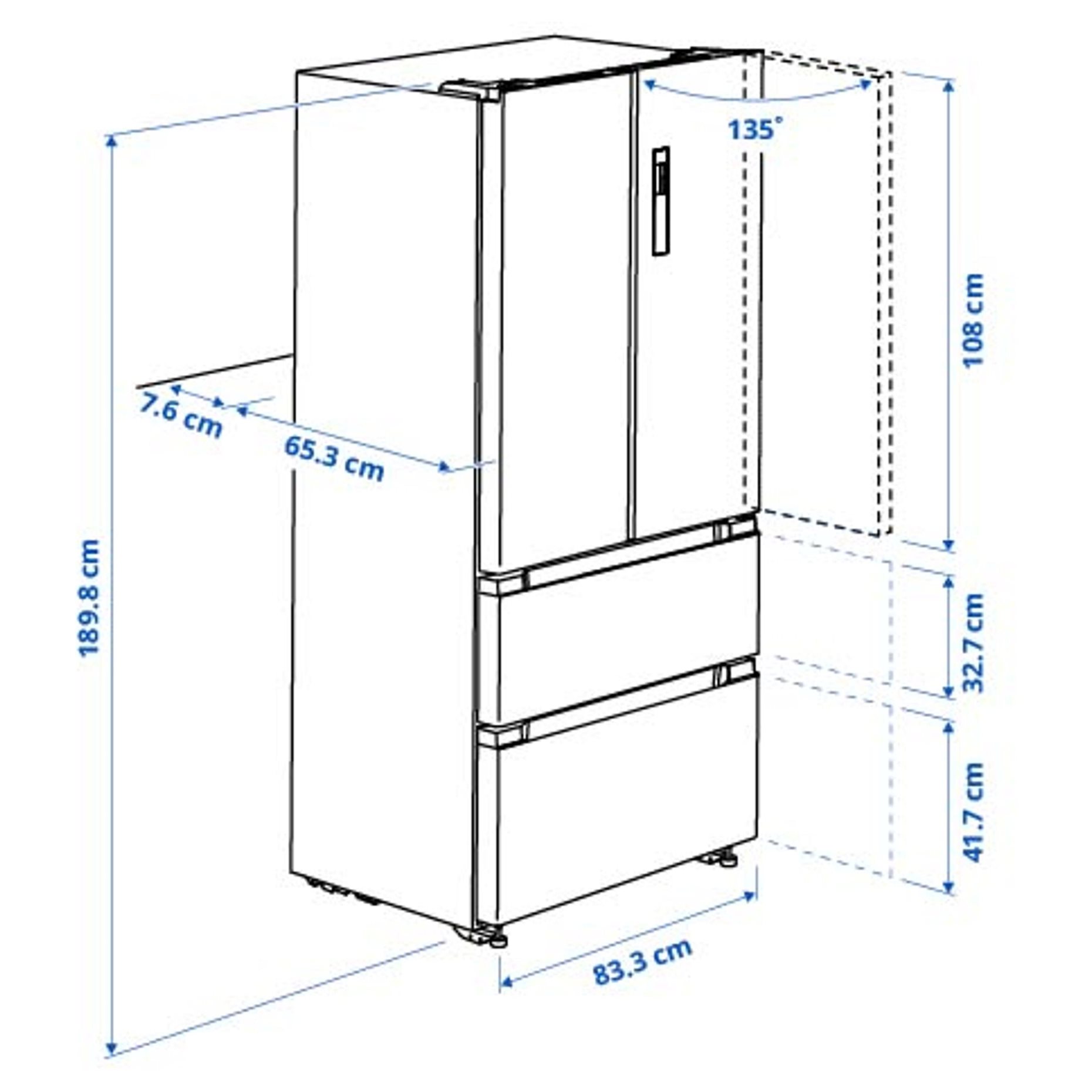 RIBBENAS, Хладилник/фризер+френски тип врати, IKEA 700 свободностоящ, 905.807.59