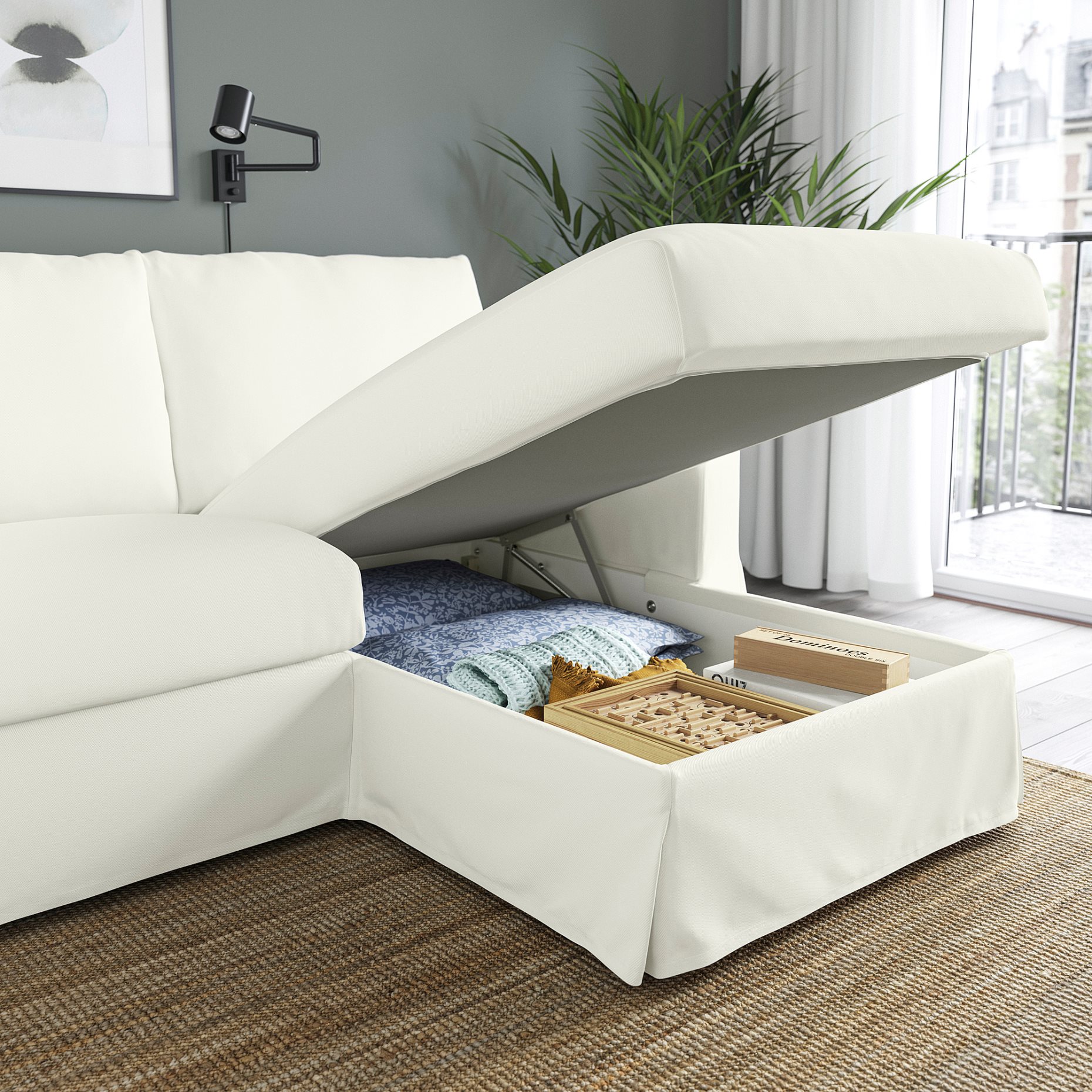 HYLTARP, 3-местен диван с лежанка, отдясно, 994.958.32