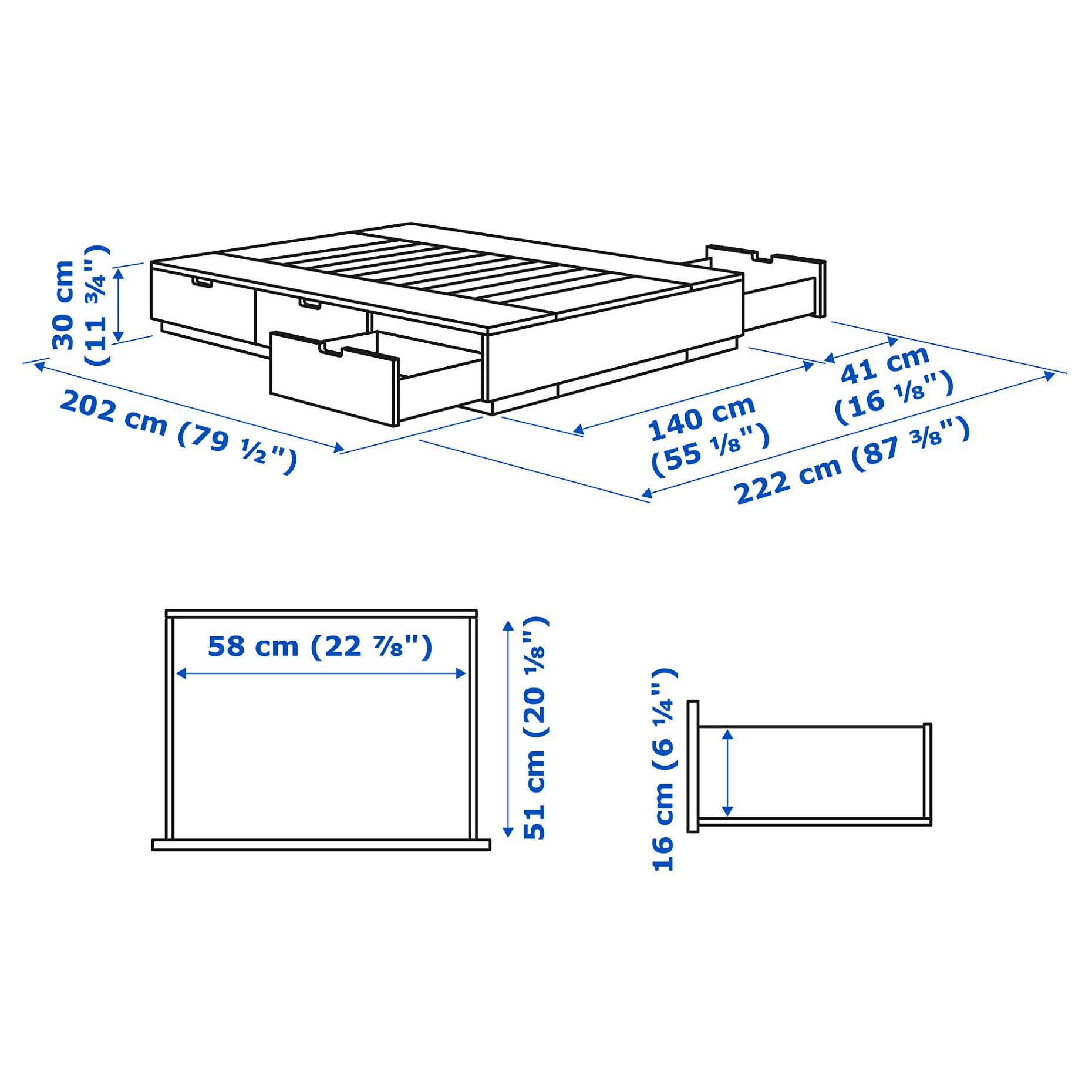 NORDLI, рамка за легло с място за съхр. и матр., 095.376.76