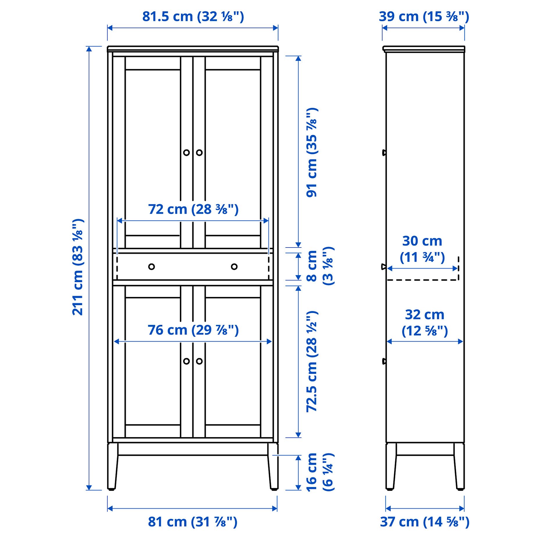 IDANÄS, висок шкаф със сткл. врати и 1 чекм, 81x39x211 см, 104.878.40
