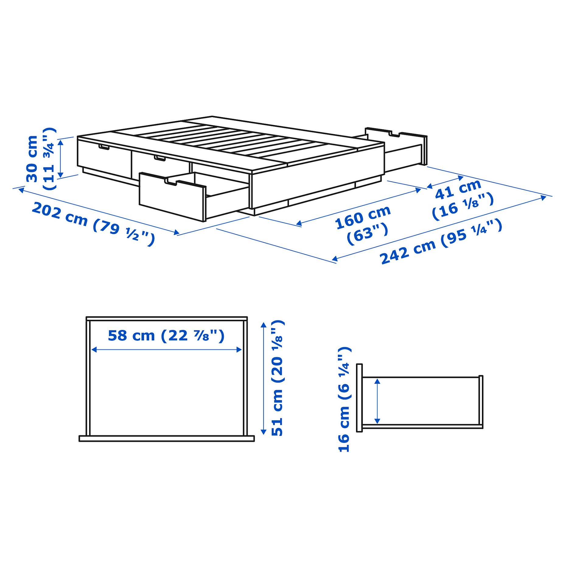 NORDLI, рамка за легло с място за съхр. и матр., 395.377.07