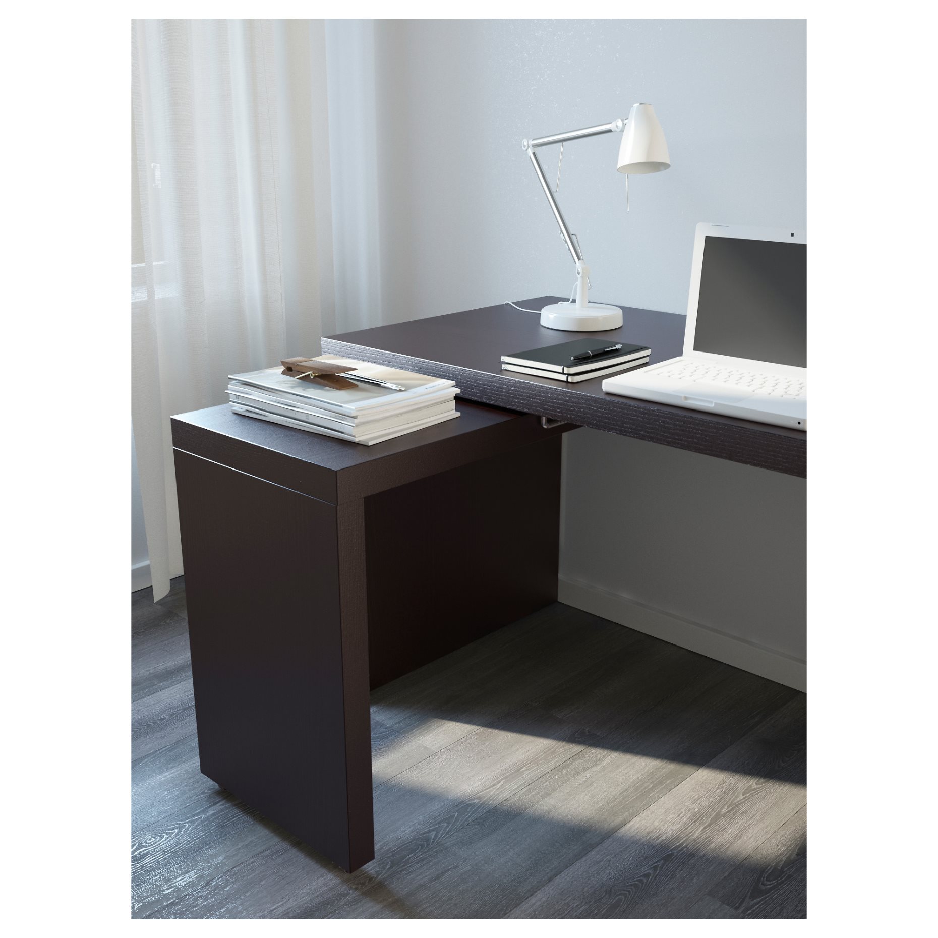 MALM, бюро с подвижен плот 160x65см, черно-кафяво, 602.141.83