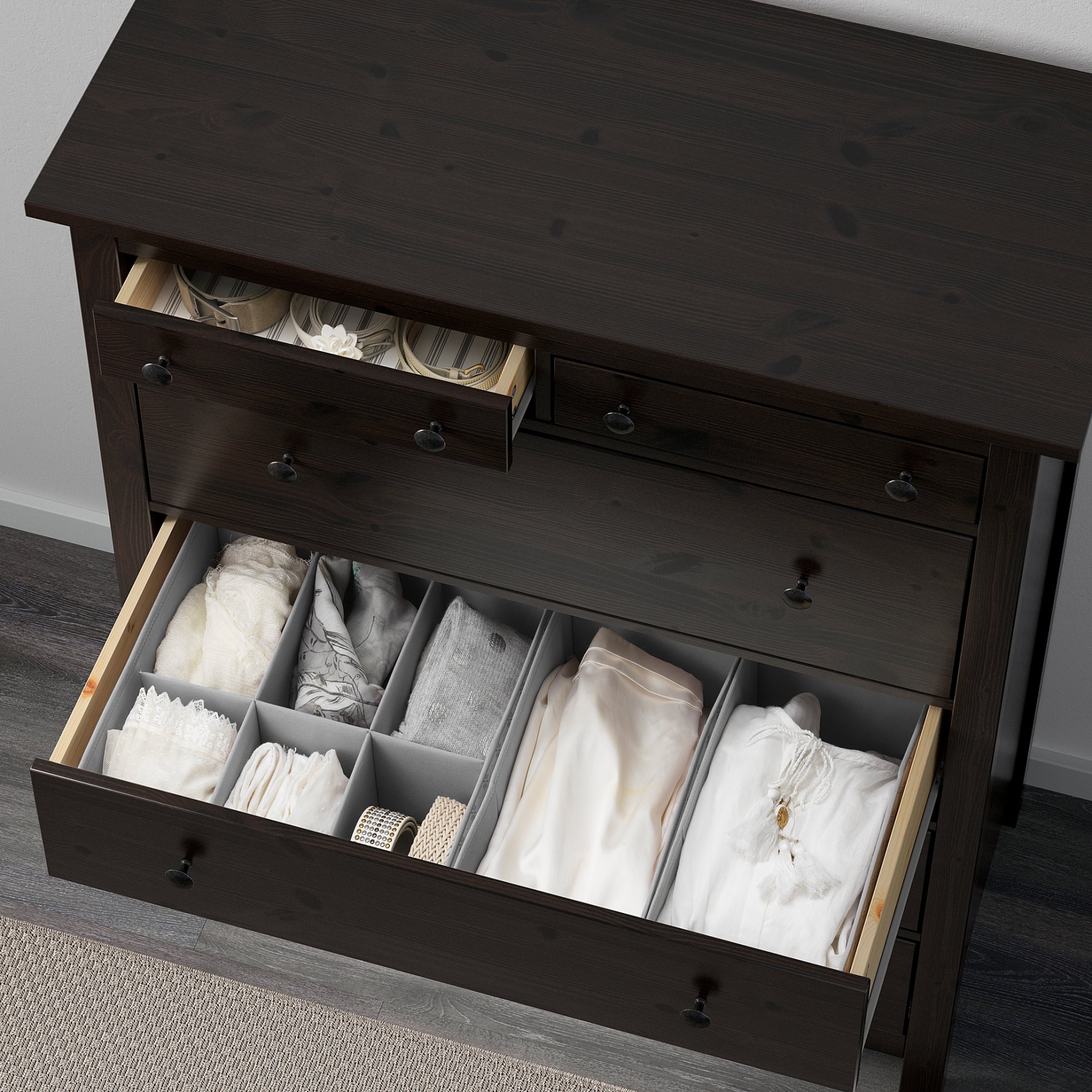 HEMNES, скрин с 6 чекмеджета, 108x130 см, черно-кафяво, 602.392.68