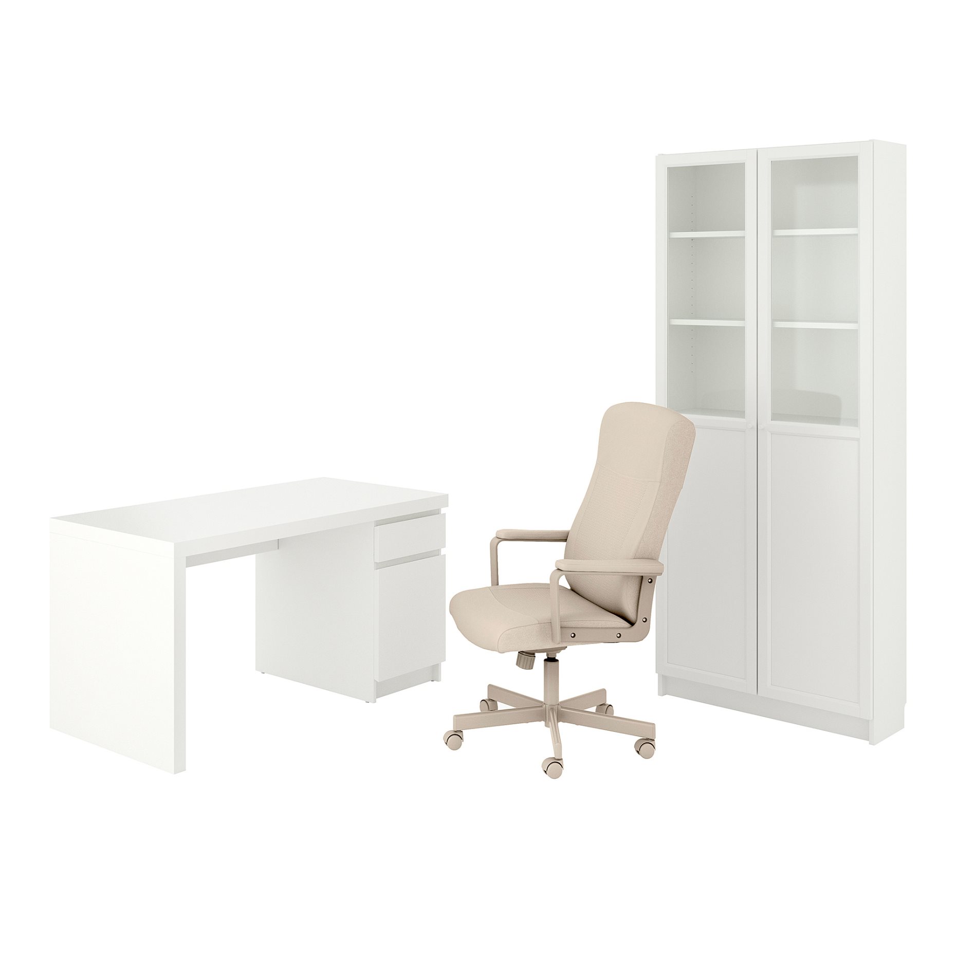 MALM/MILLBERGET/BILLY/OXBERG, комбинация - бюро с шкафове и въртящ се стол, 794.363.77