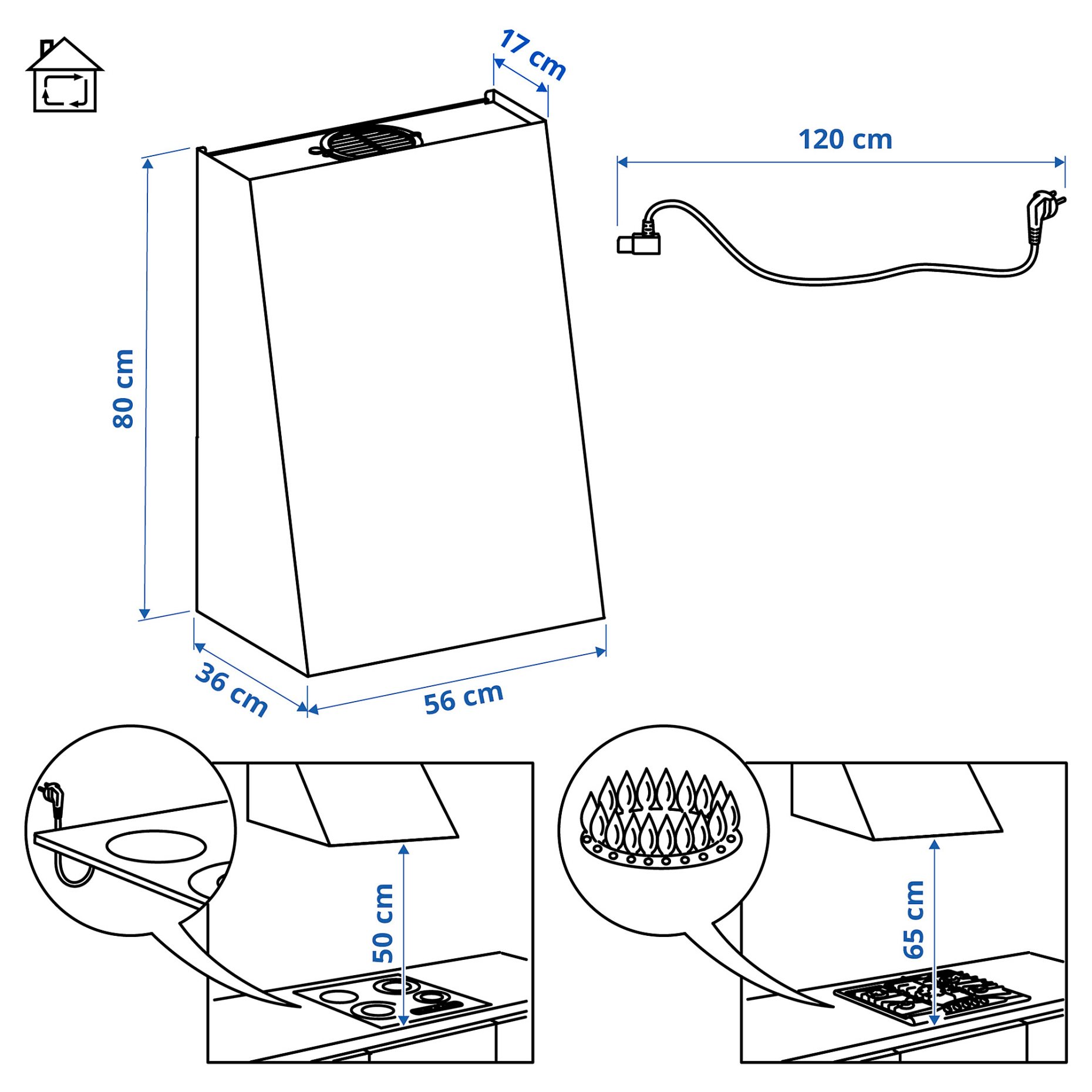 FIVELSBO, аспиратор за стенен монтаж, 56 см, IKEA 300, 806.203.22